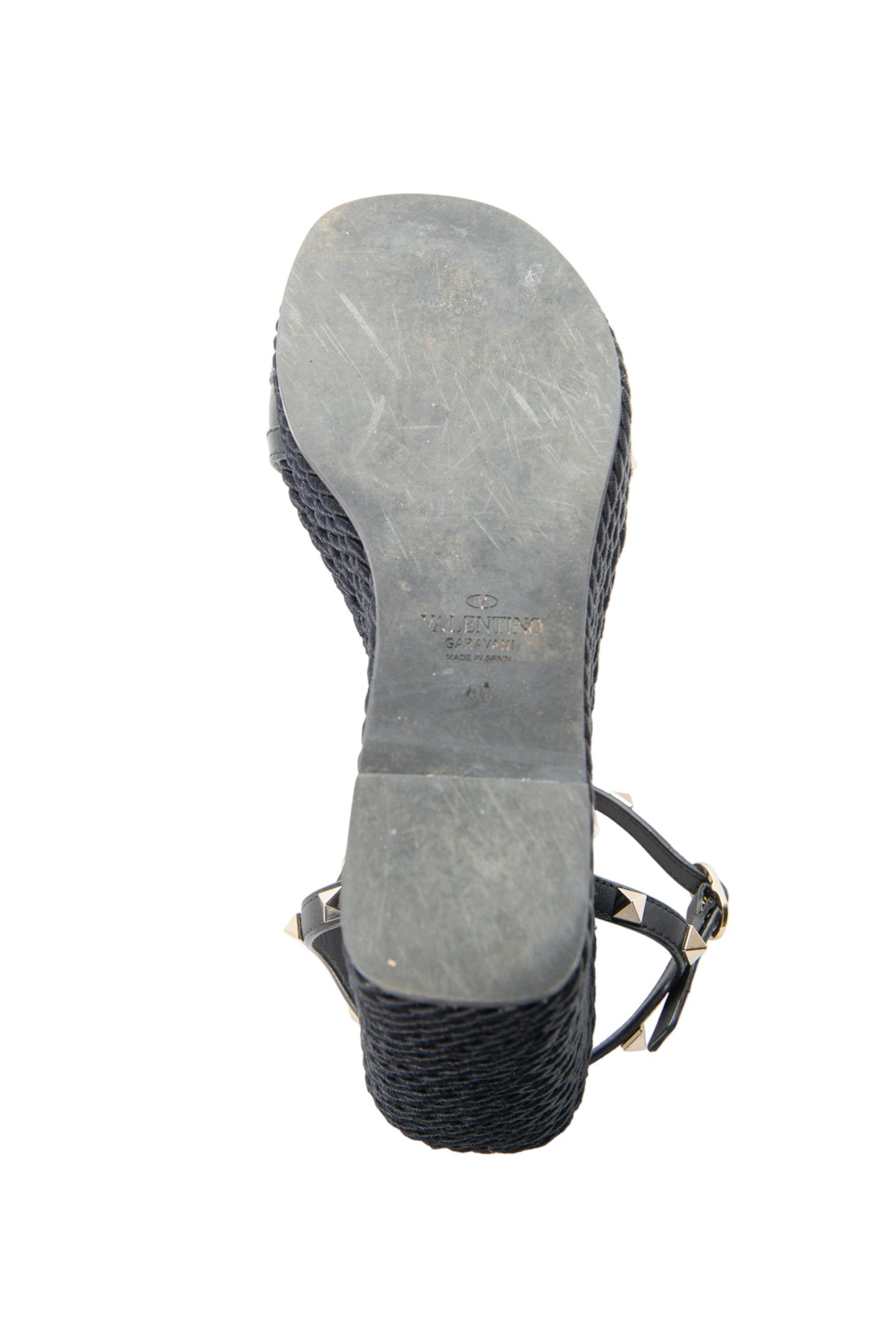 VALENTINO Black Rockstud Espadrille Wedge Sandals Size 40