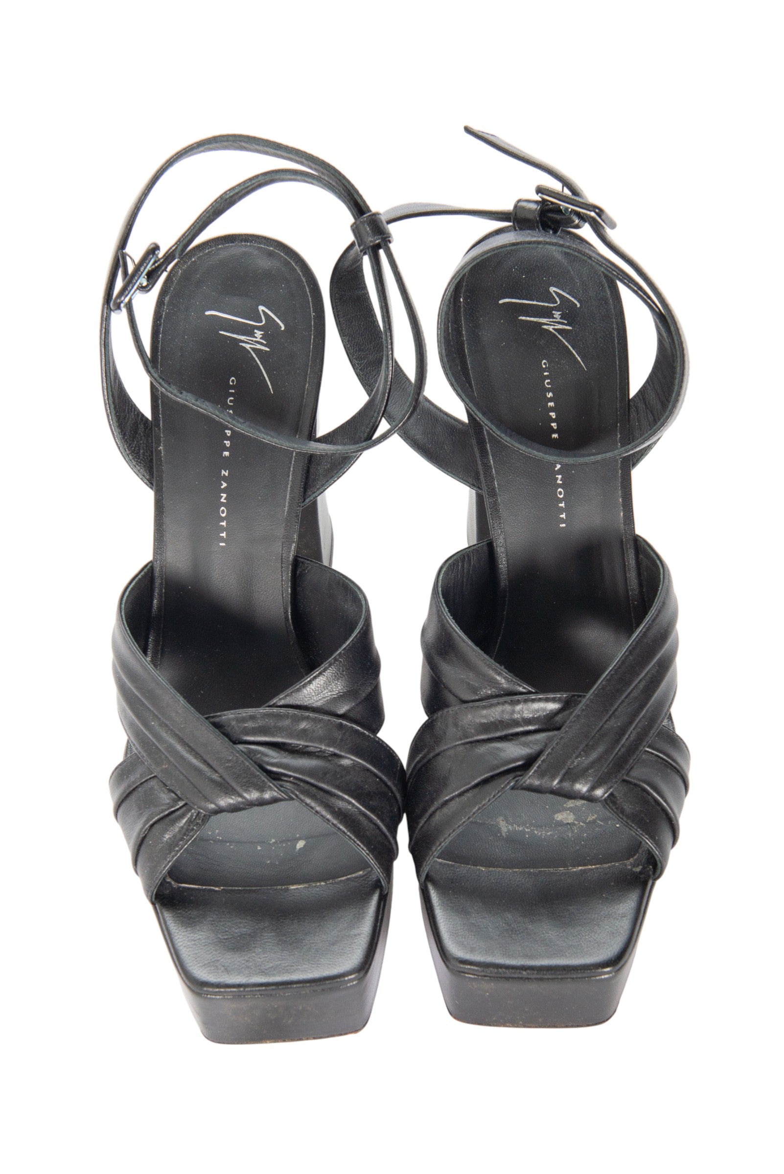GIUSEPPE ZANOTTI Black Leather Platform Sandal Heels Size 40