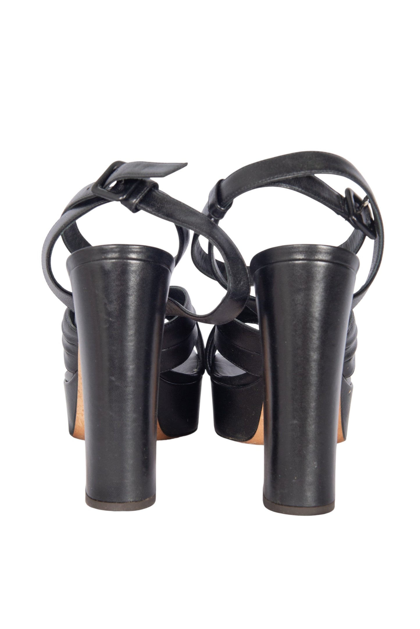 GIUSEPPE ZANOTTI Black Leather Platform Sandal Heels Size 40
