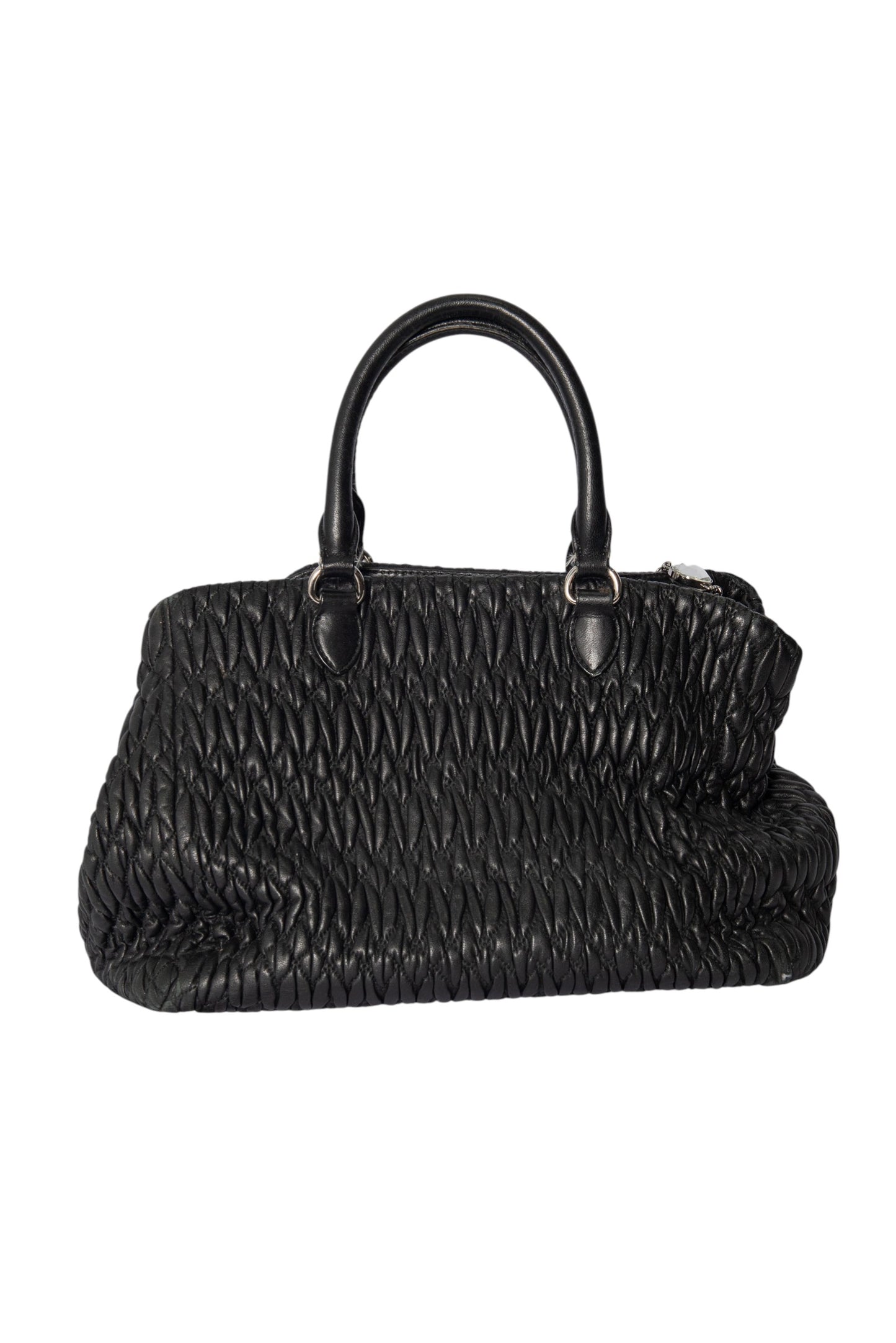 MIU MIU Black Matelassé Nappa Leather Crystal Shoulder Bag