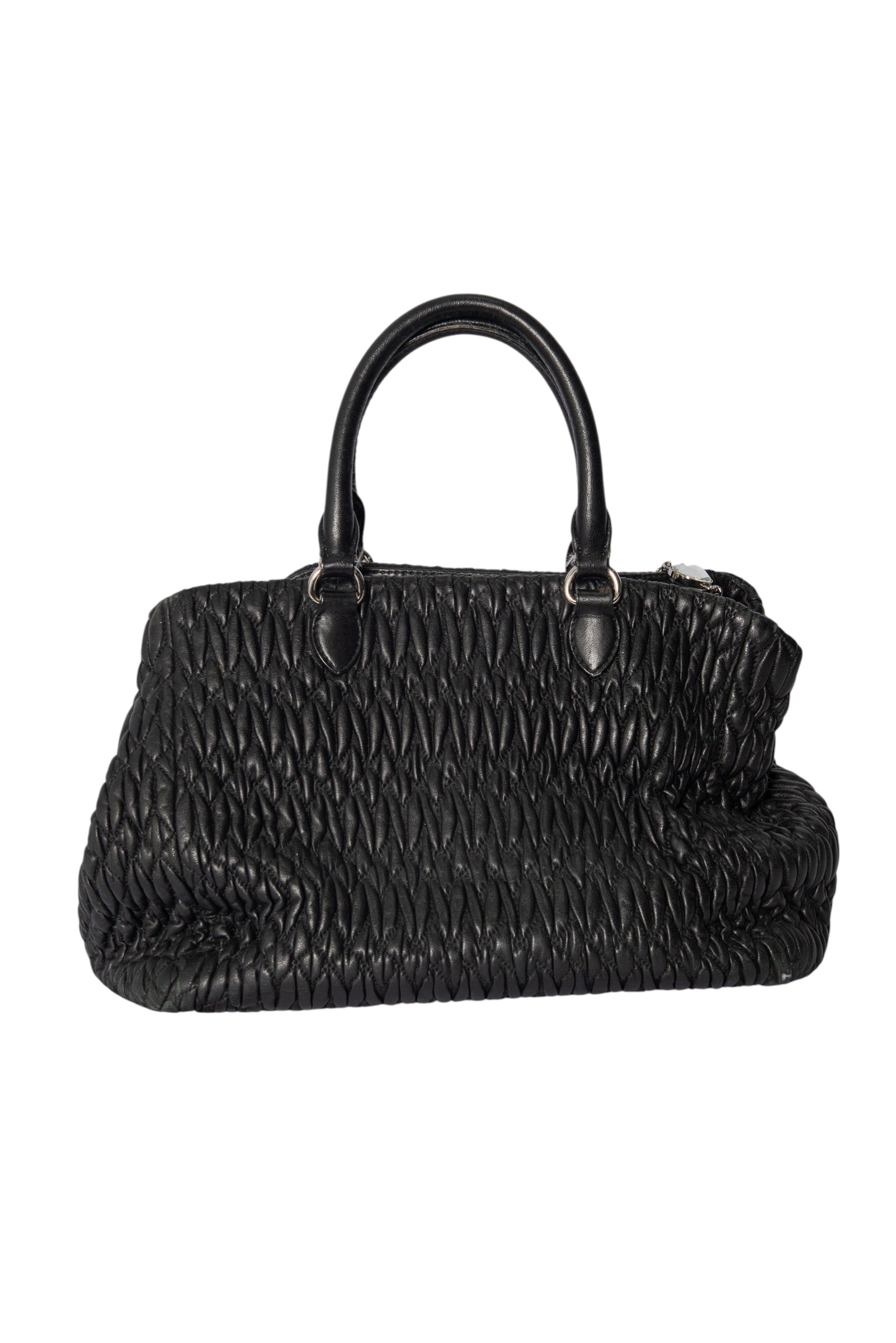 MIU MIU Black Matelassé Nappa Leather Crystal Shoulder Bag