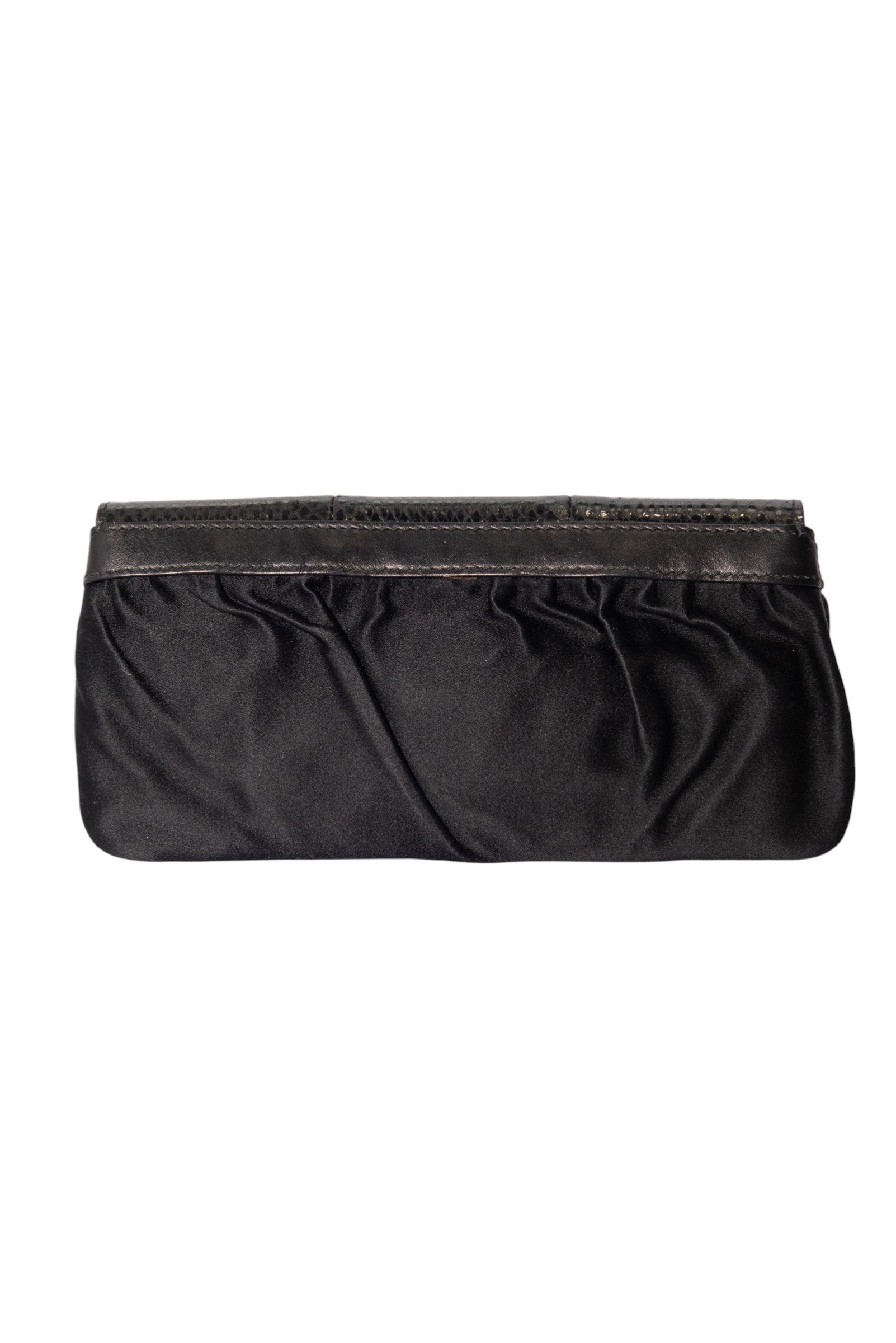 GUCCI Black Snakeskin and Satin Bamboo Clutch Bag