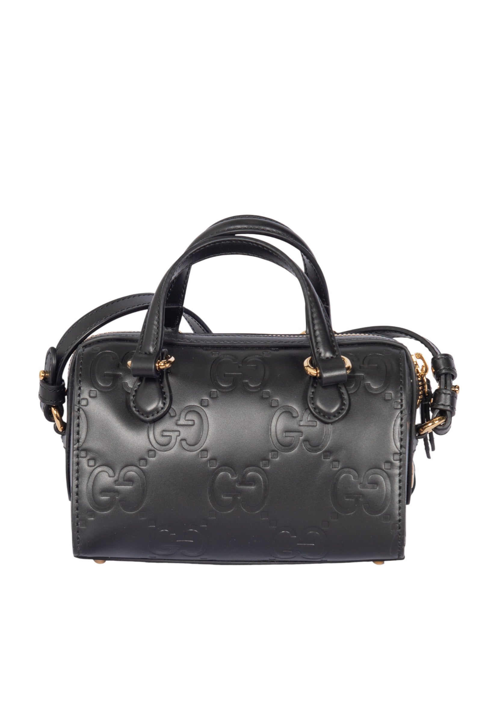 GUCCI Black GG Leather Super Mini Crossbody Bag