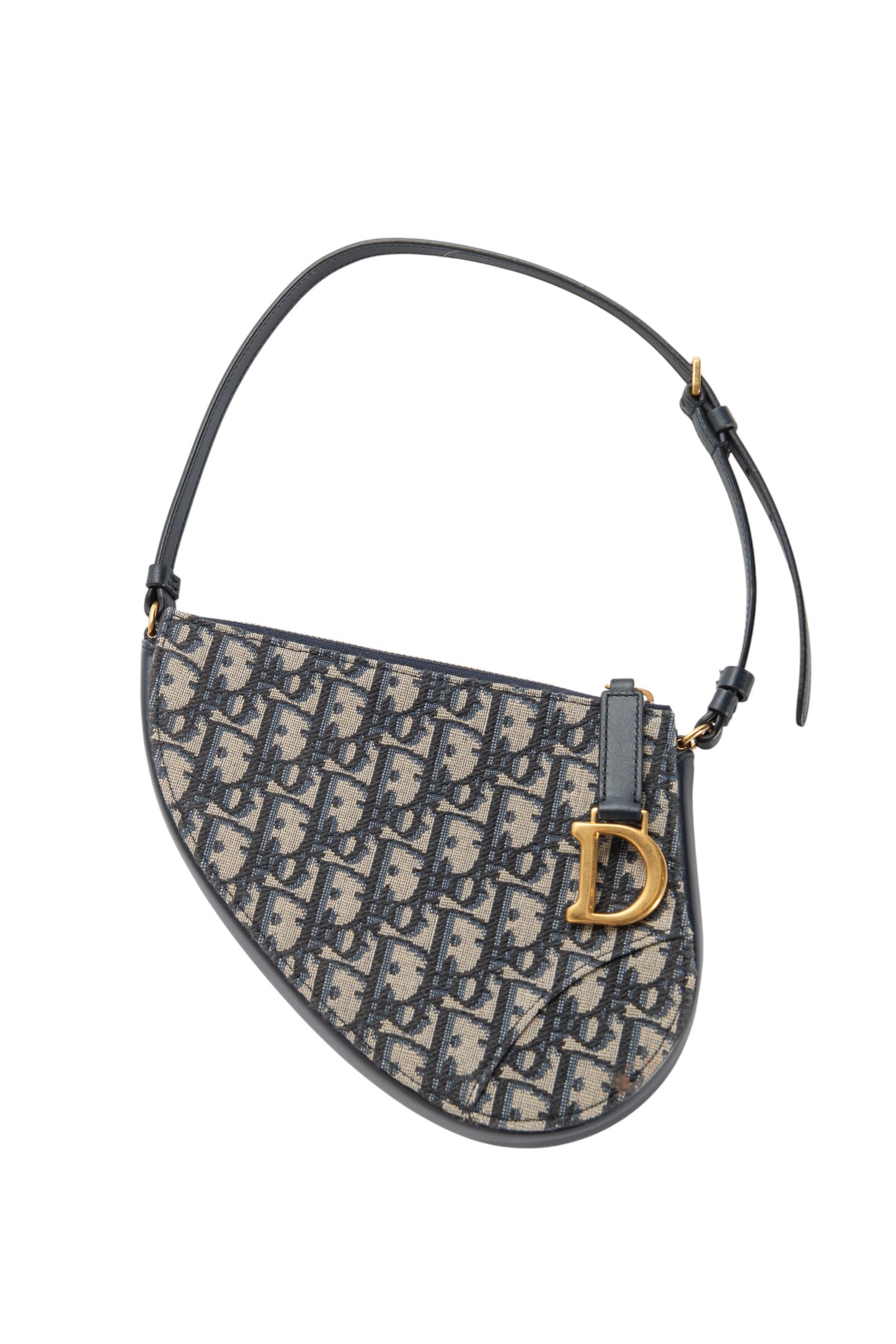 CHRISTIAN DIOR Blue Canvas Logo Saddle Shoulder Pouch