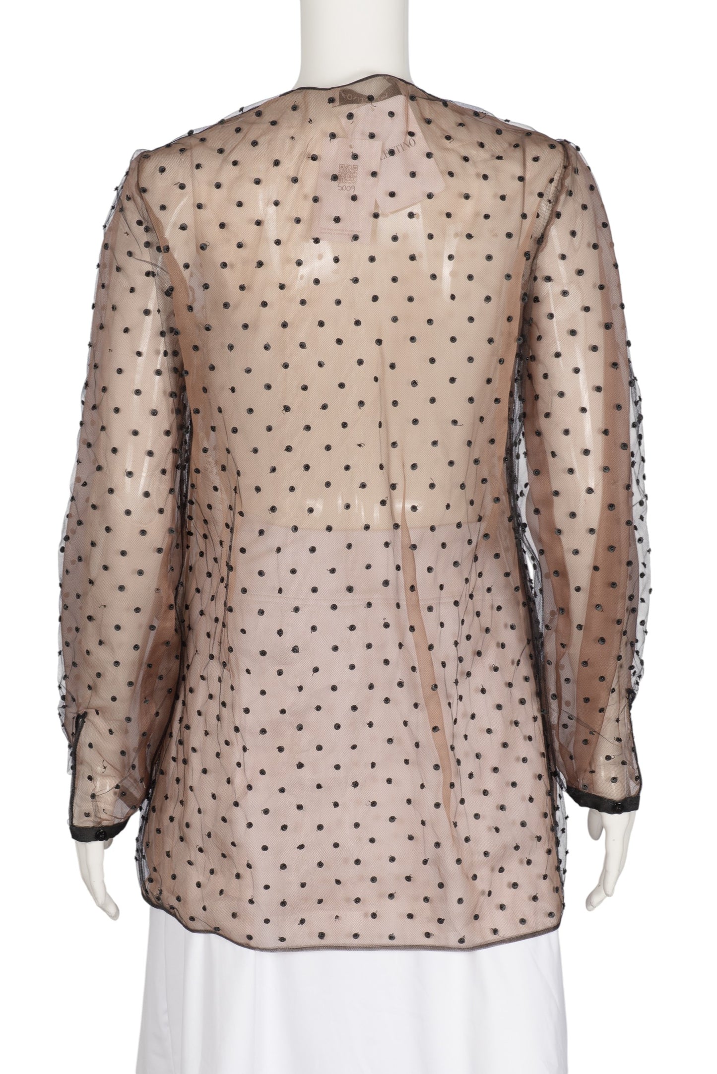 VALENTINO Brown Mesh Beaded Floral Blouse Size L