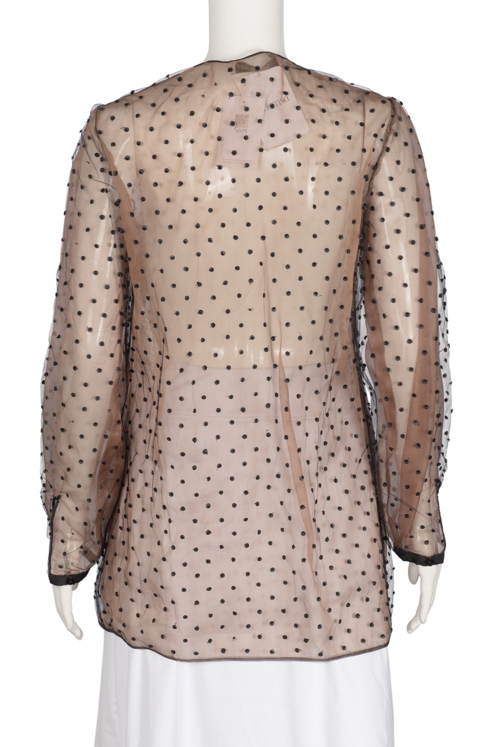 VALENTINO Brown Mesh Beaded Floral Blouse Size L