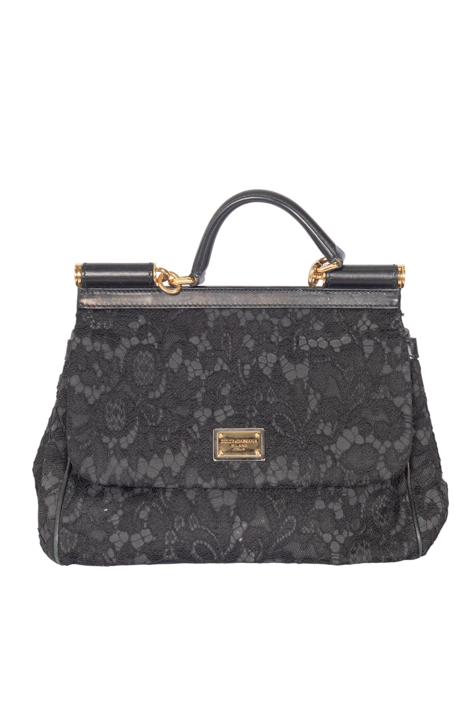 DOLCE & GABBANA Black Lace Large Miss Sicily Top Handle Bag