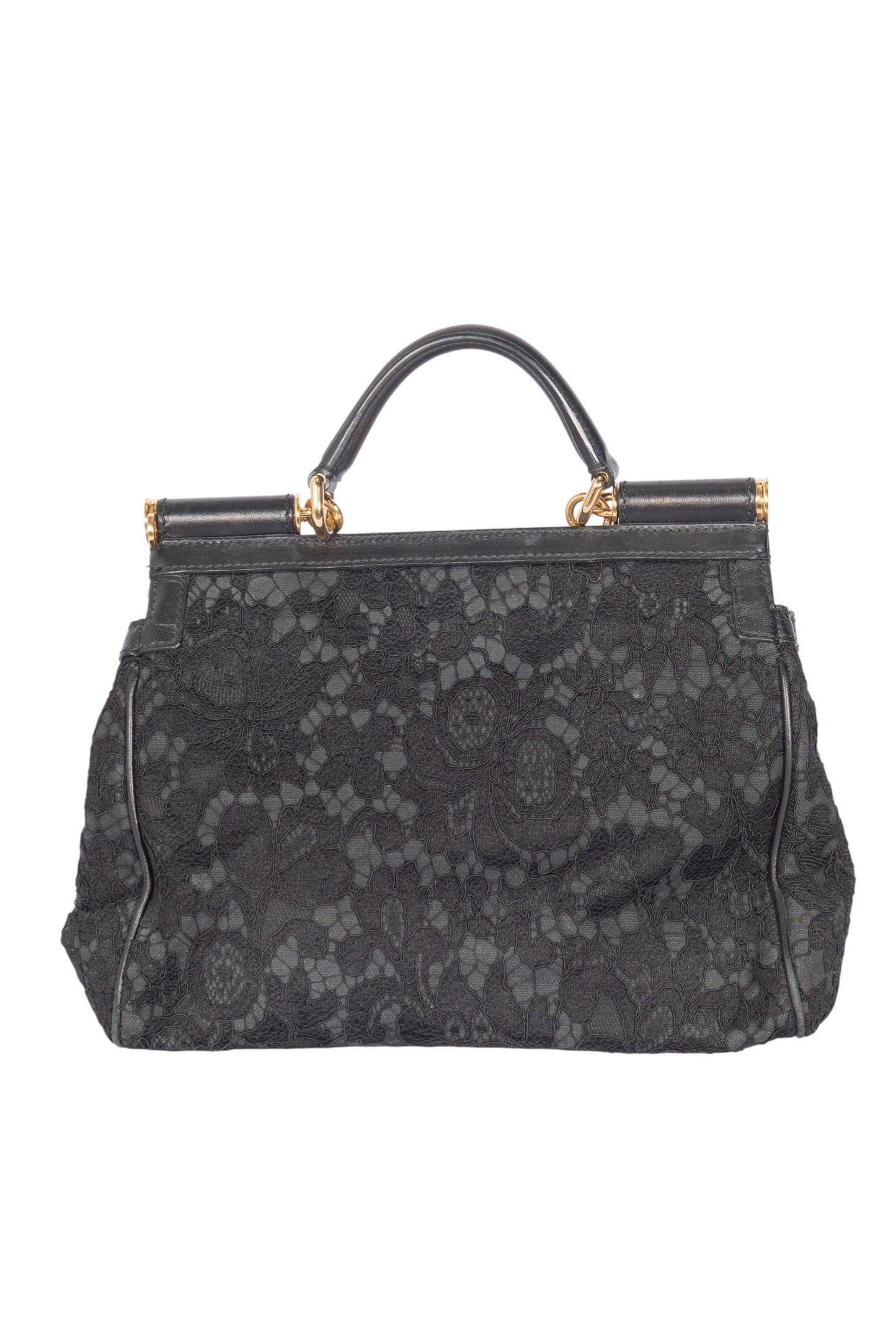 DOLCE & GABBANA Black Lace Large Miss Sicily Top Handle Bag