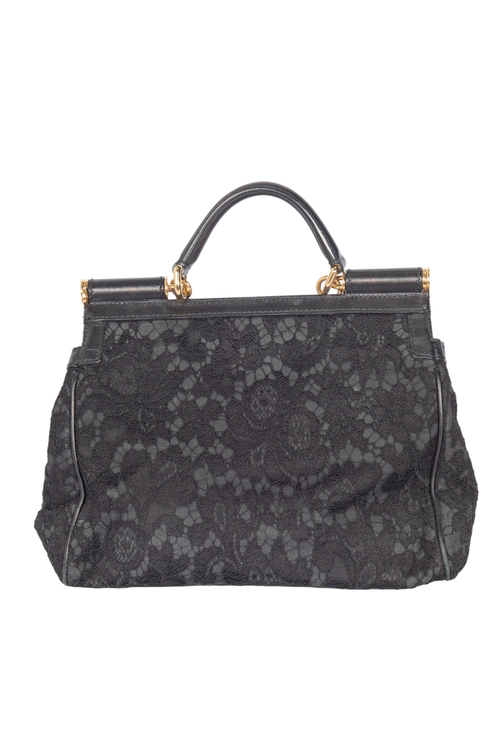 DOLCE & GABBANA Black Lace Large Miss Sicily Top Handle Bag