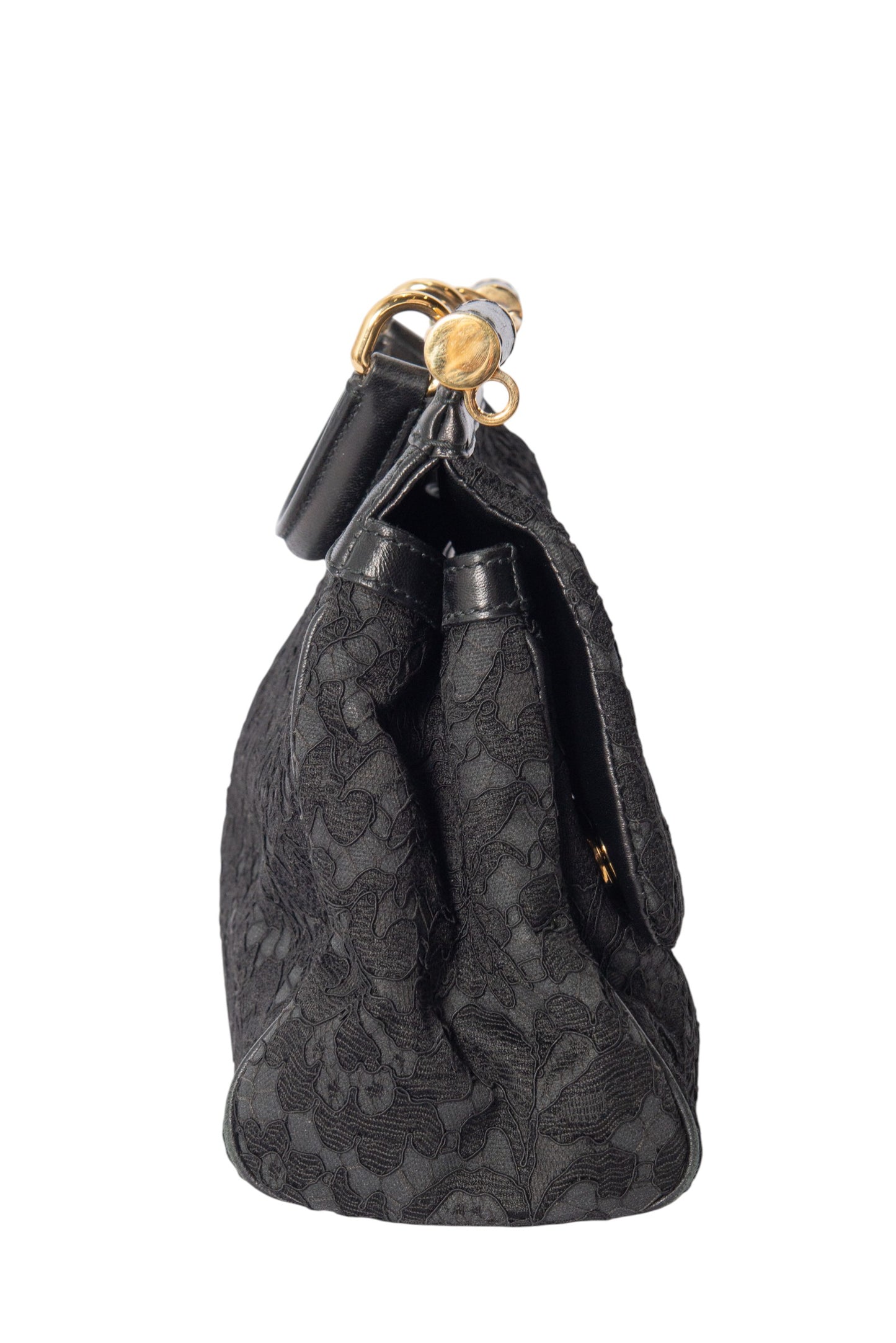 DOLCE & GABBANA Black Lace Large Miss Sicily Top Handle Bag