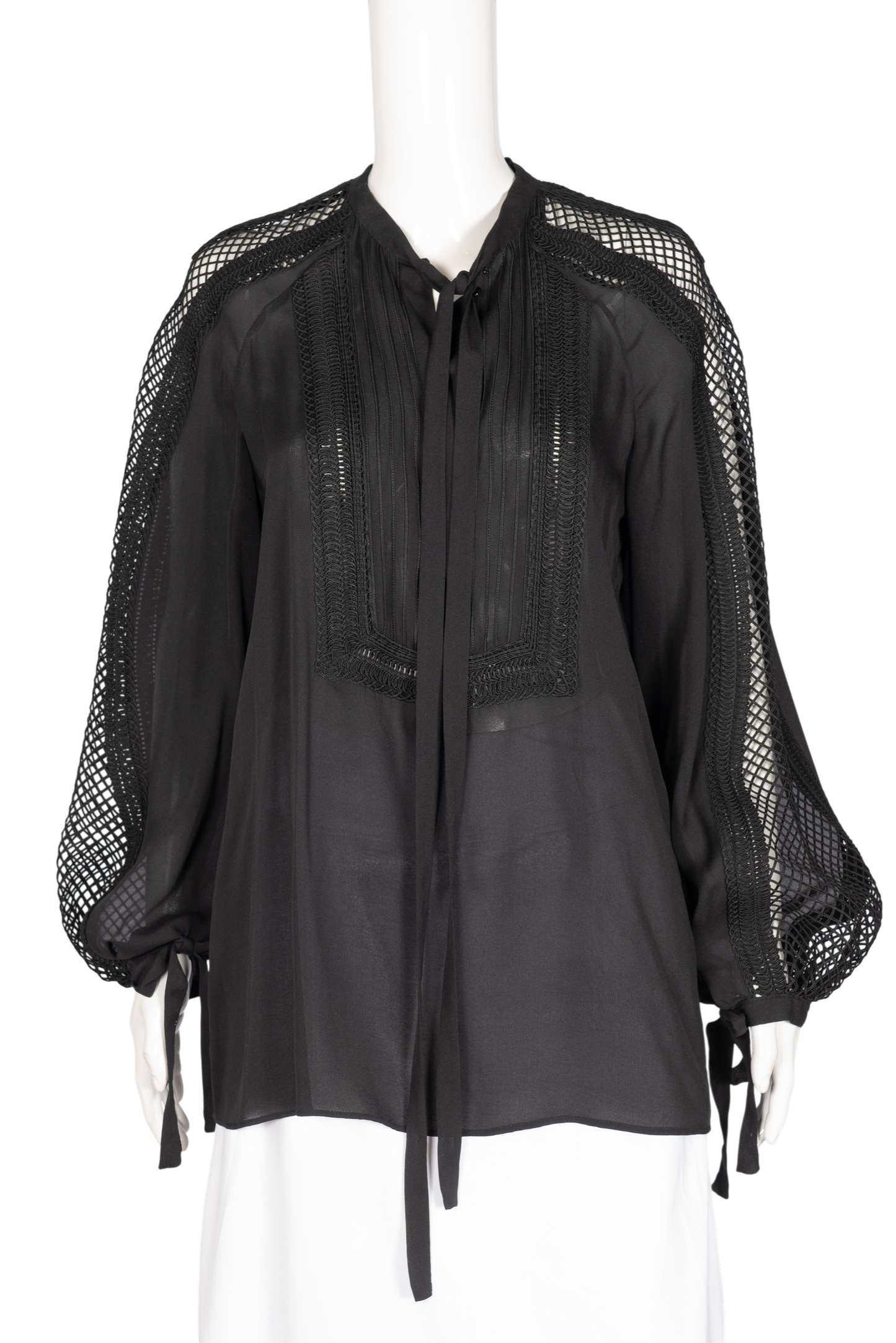 ELIE SAAB Black Silk Embroidered Blouse Top Size 10