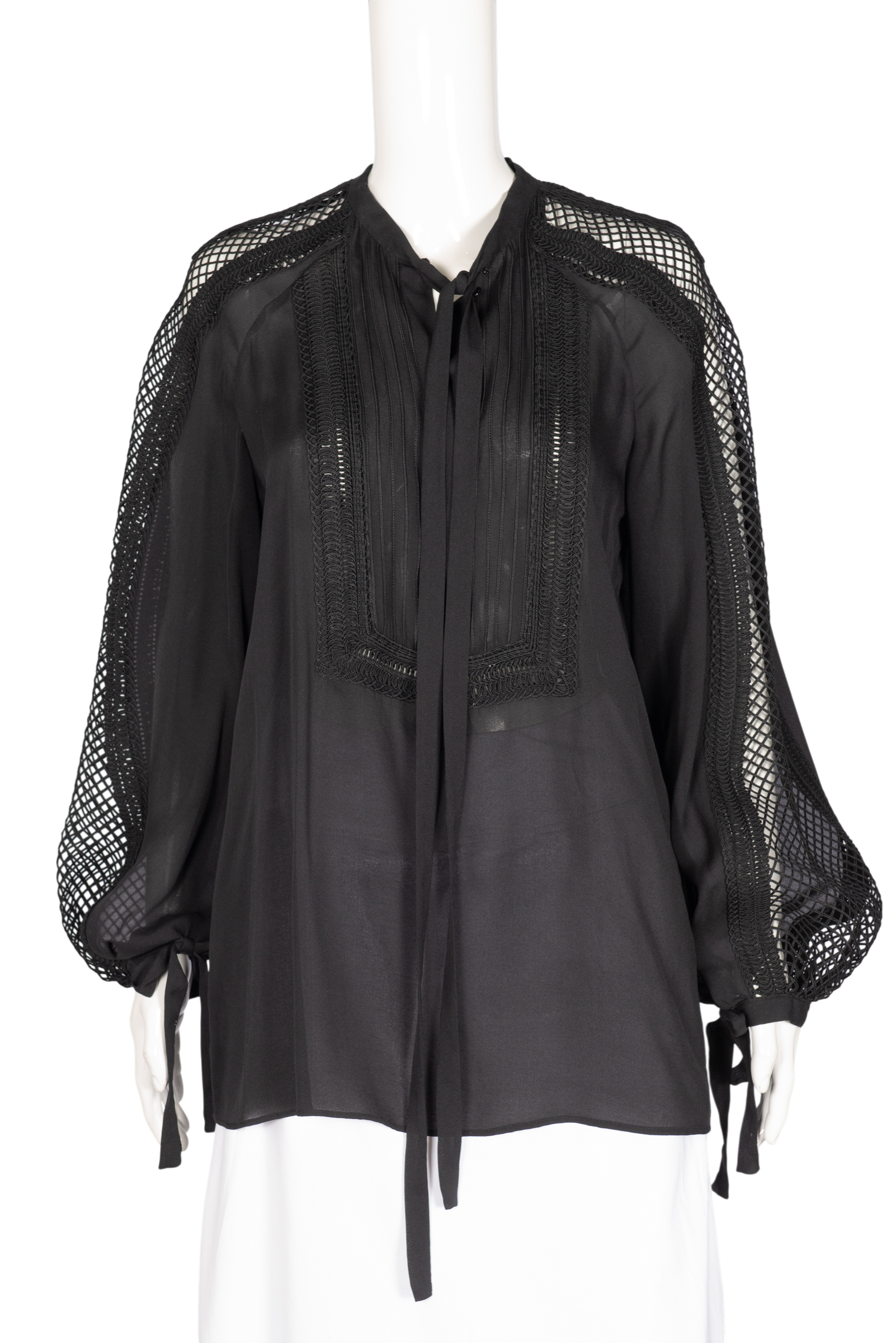 ELIE SAAB Black Silk Embroidered Blouse Top Size 10
