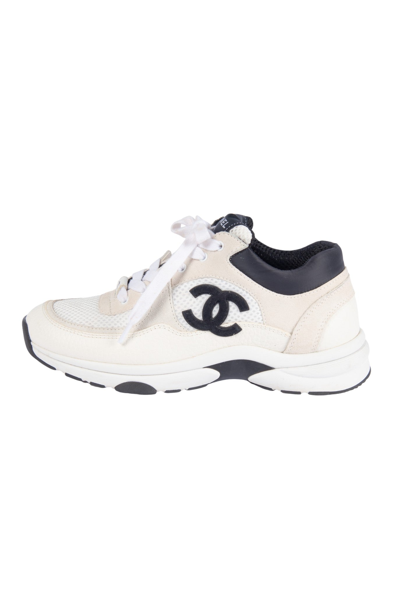 CHANEL White Mesh CC Lace-Up Sneakers Size 37