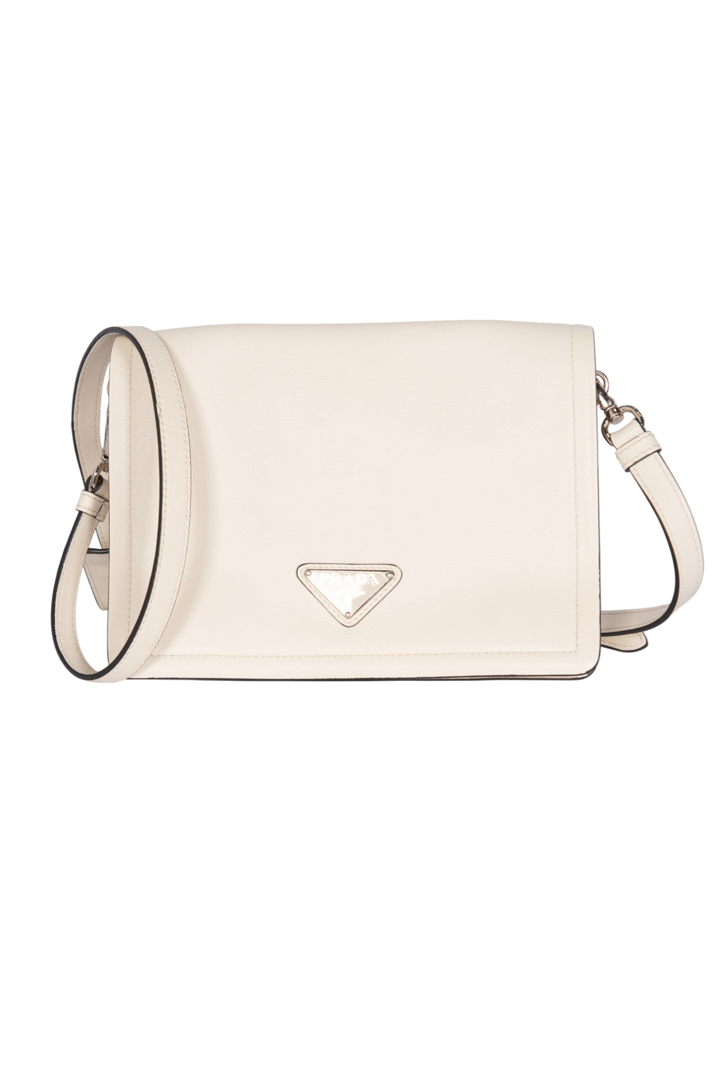 PRADA White Leather Triangle Logo Crossbody Bag