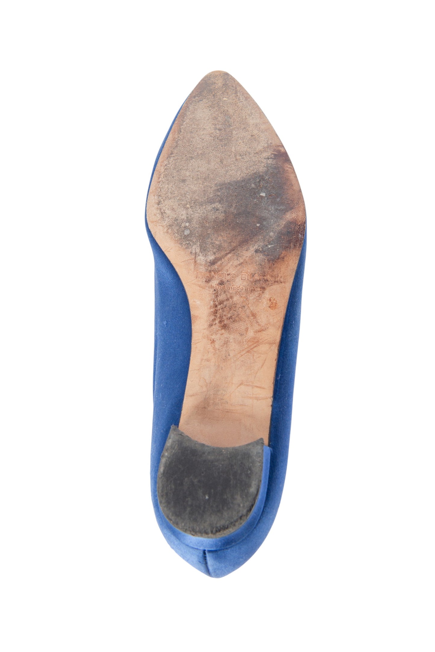 MANOLO BLAHNIK Blue Satin Hangisi Crystal Embellished Point Toe Flats Size 35.5