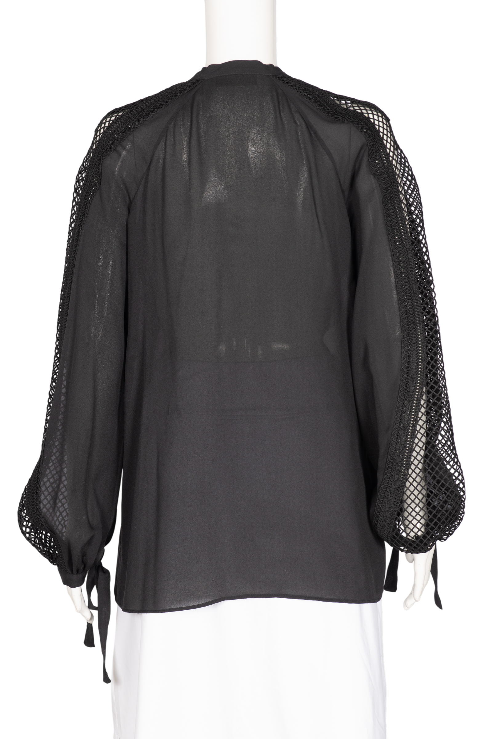 ELIE SAAB Black Silk Embroidered Blouse Top Size 10