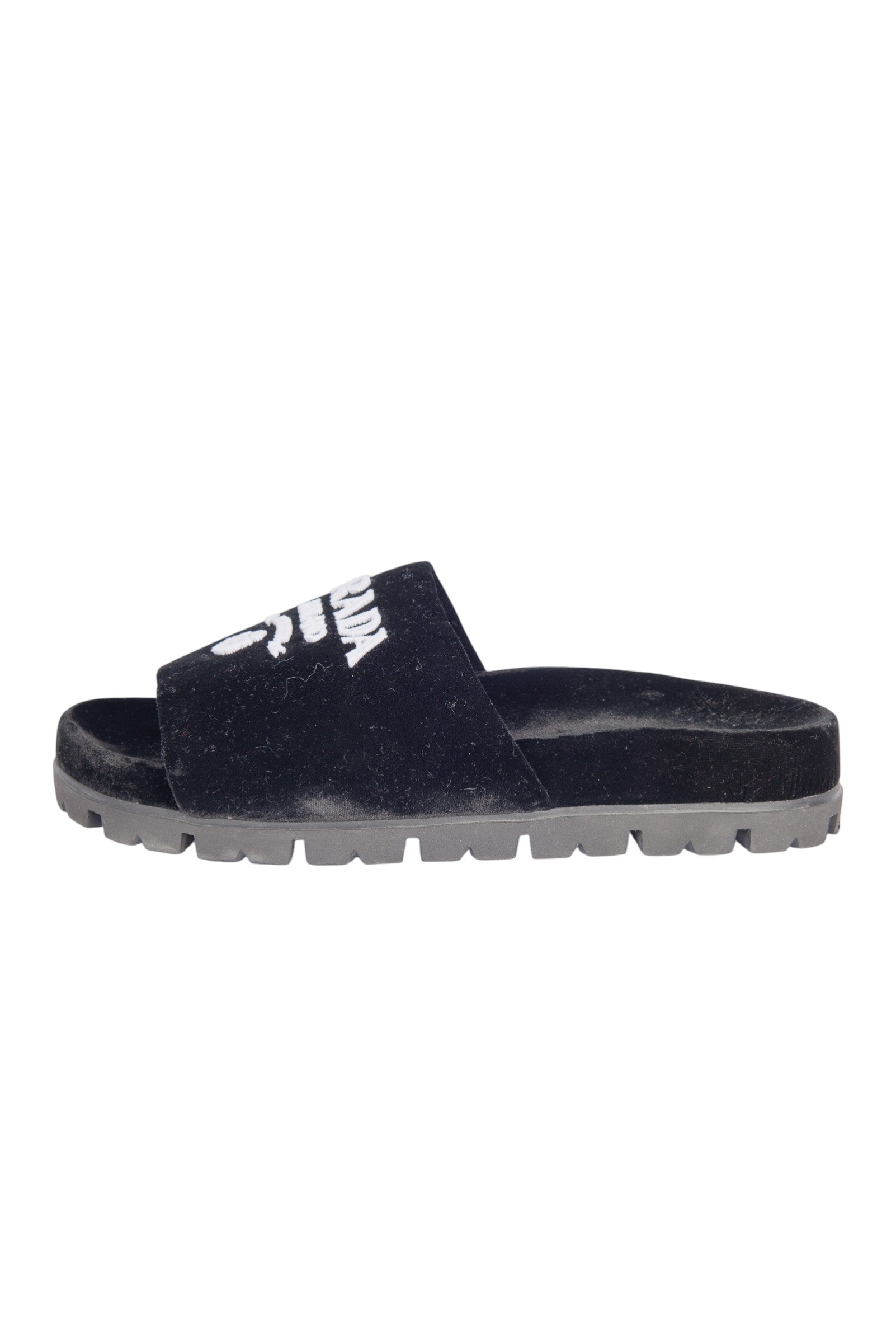 Prada Black Velvet Logo Slide Flats Size 36