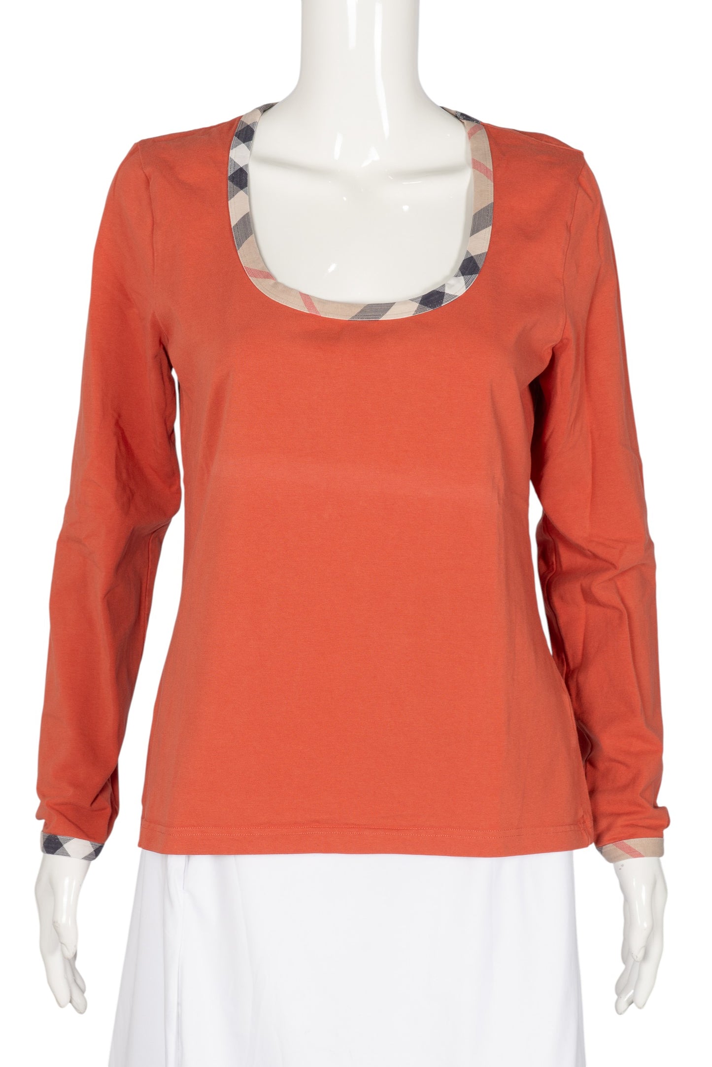 BURBERRY Orange Cotton Scoop Neck Long Sleeve Blouse Size XL