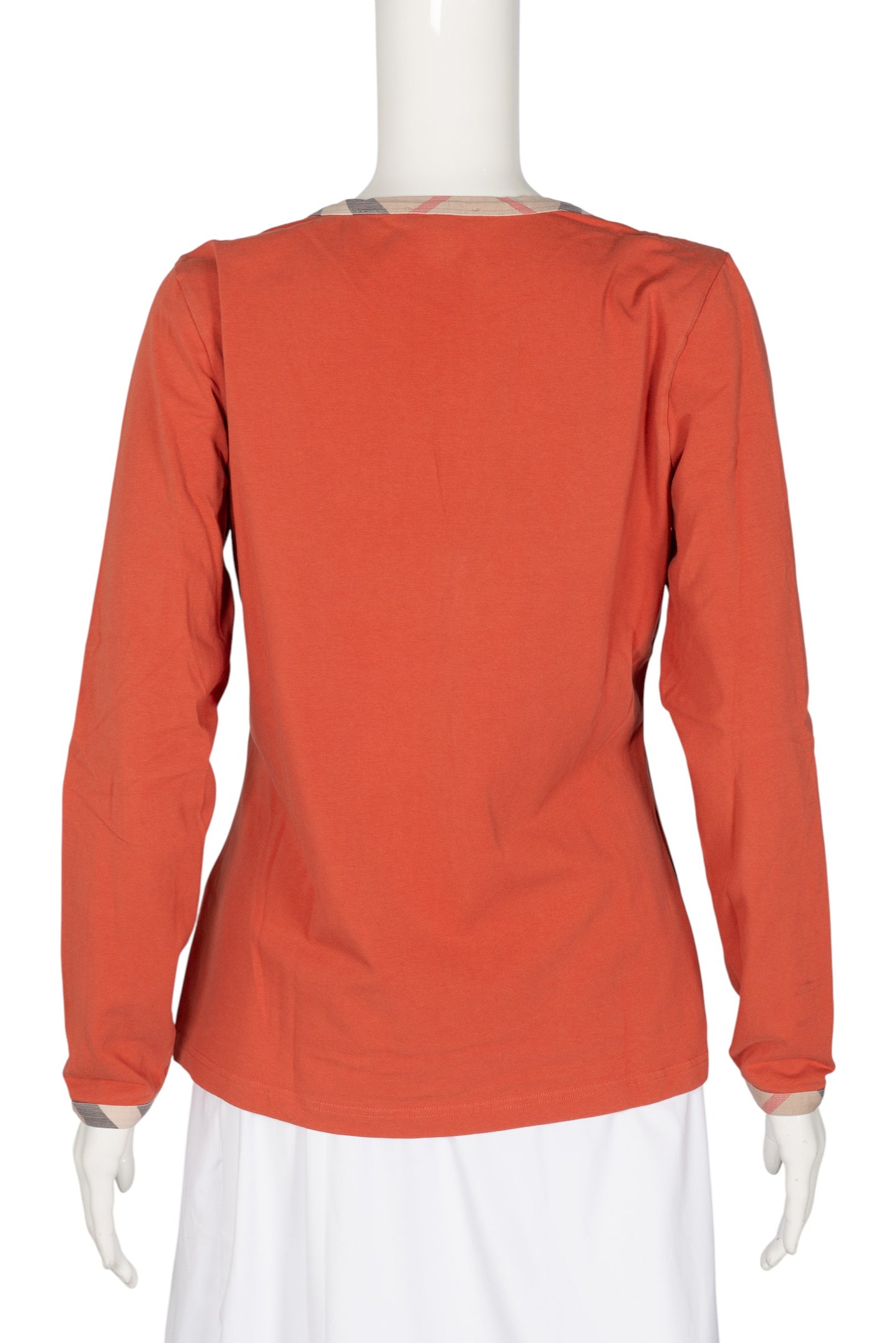 BURBERRY Orange Cotton Scoop Neck Long Sleeve Blouse Size XL