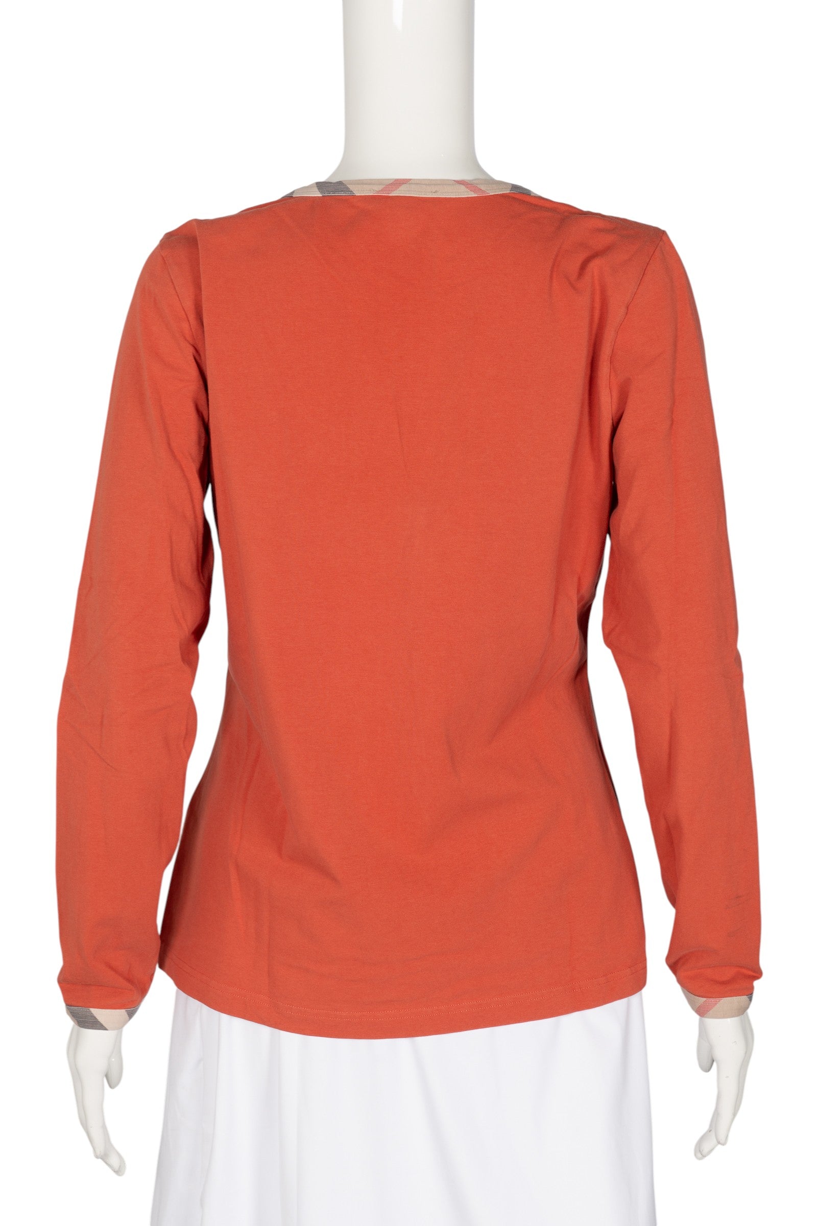 BURBERRY Orange Cotton Scoop Neck Long Sleeve Blouse Size XL