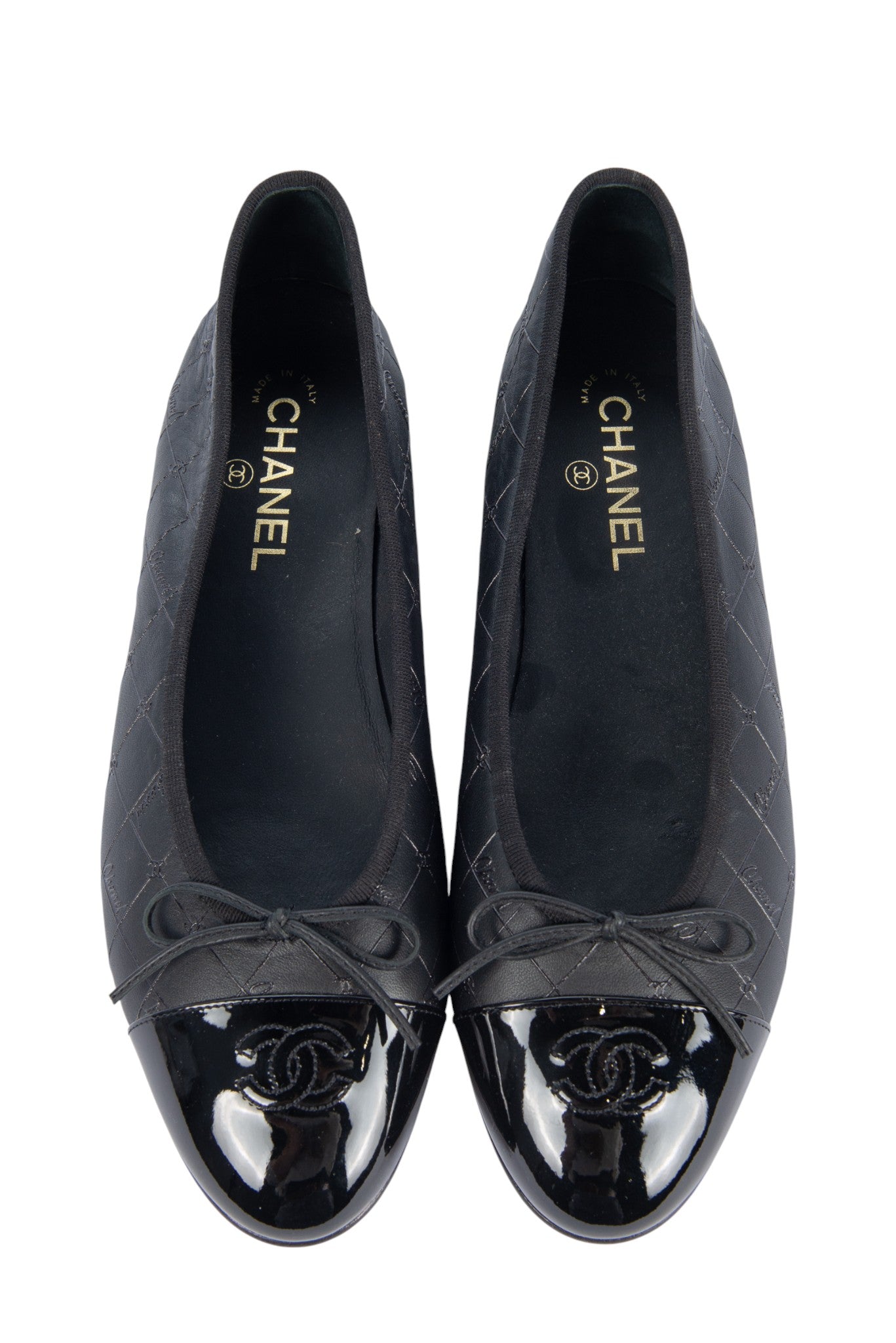 CHANEL Black Logo Ballet Flats Size 42