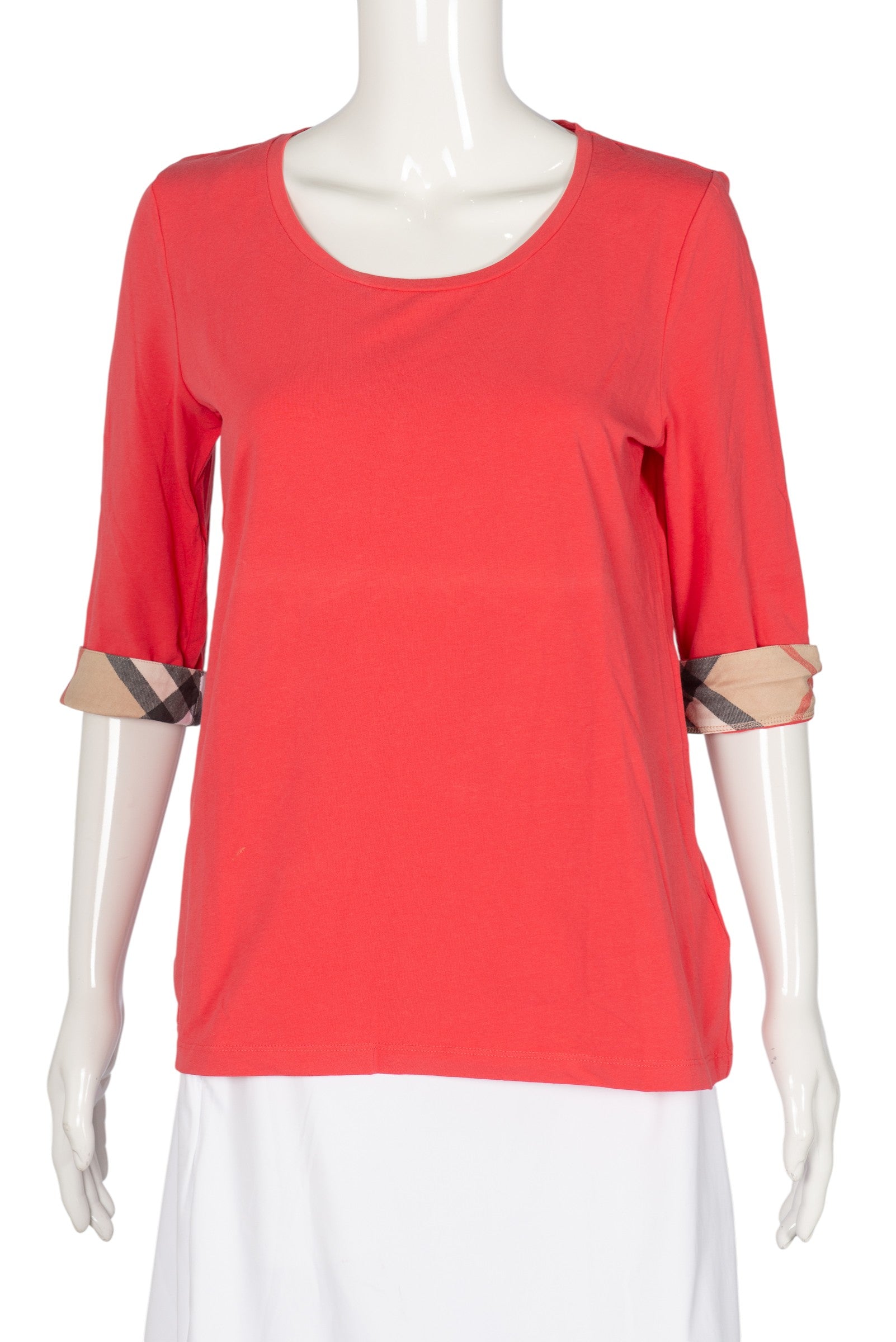 BURBERRY Pink Cotton Quarter Sleeve Blouse Size L