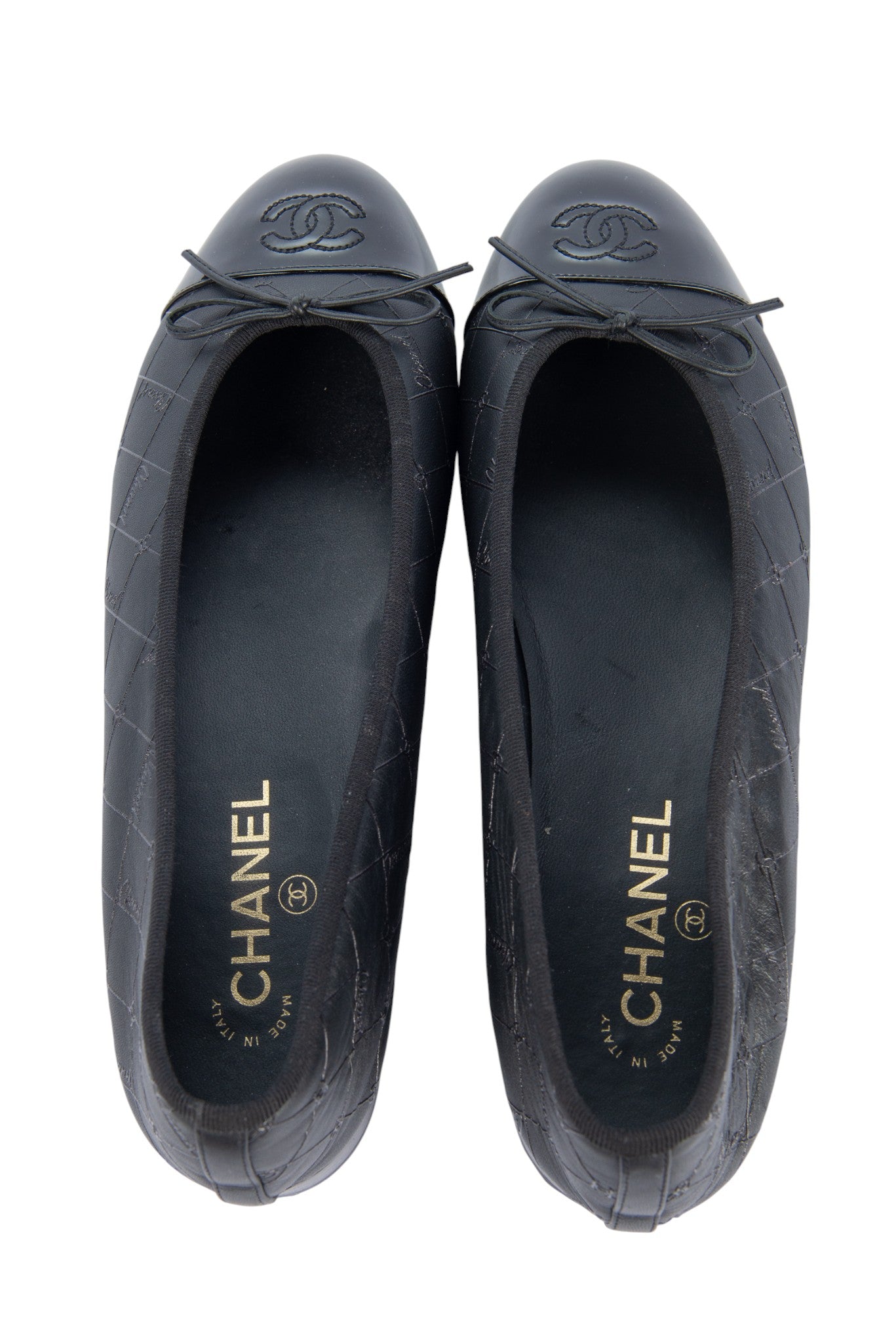 CHANEL Black Logo Ballet Flats Size 42