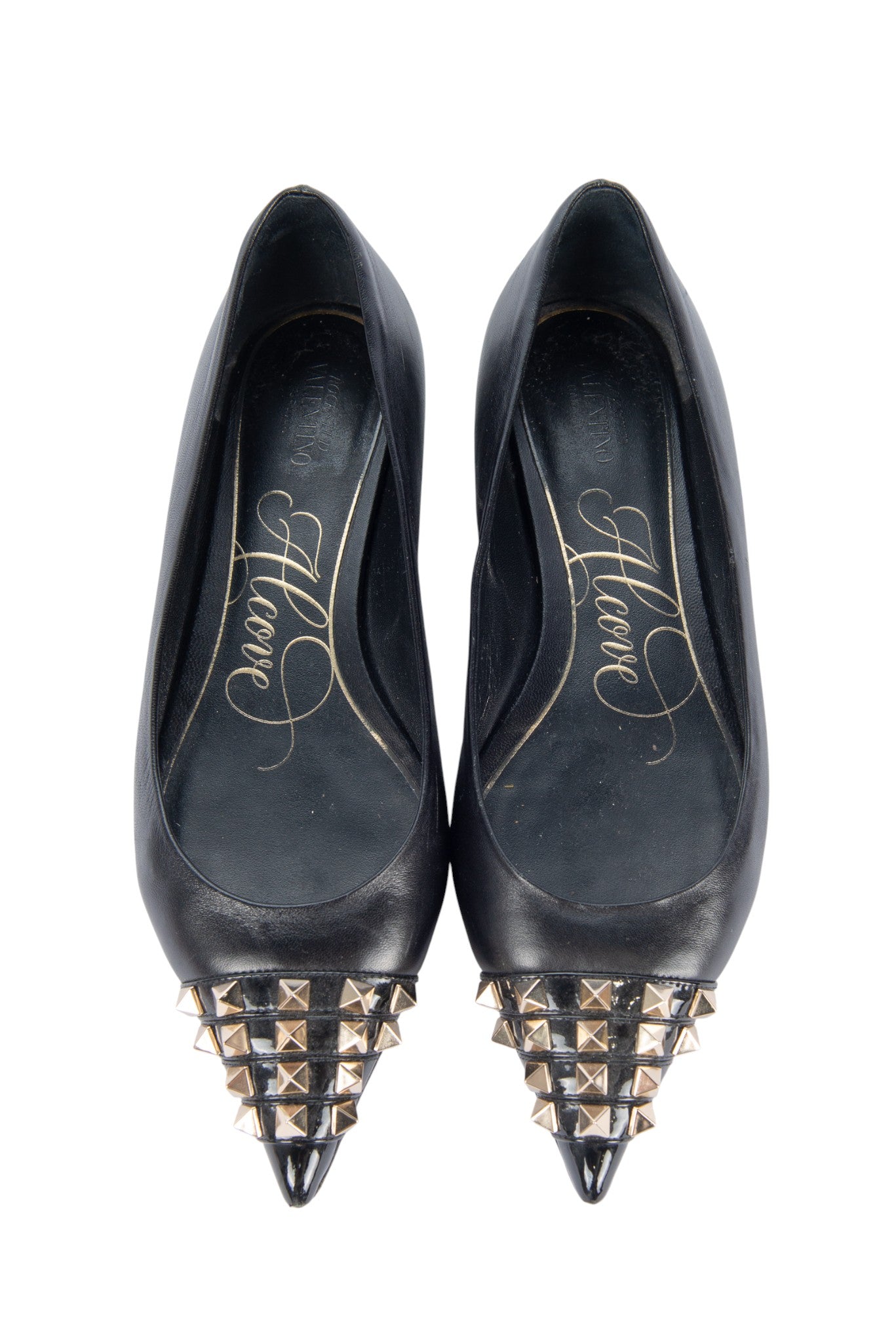 VALENTINO GARAVANI Black Leather Rockstud Pointed Flats Size 39