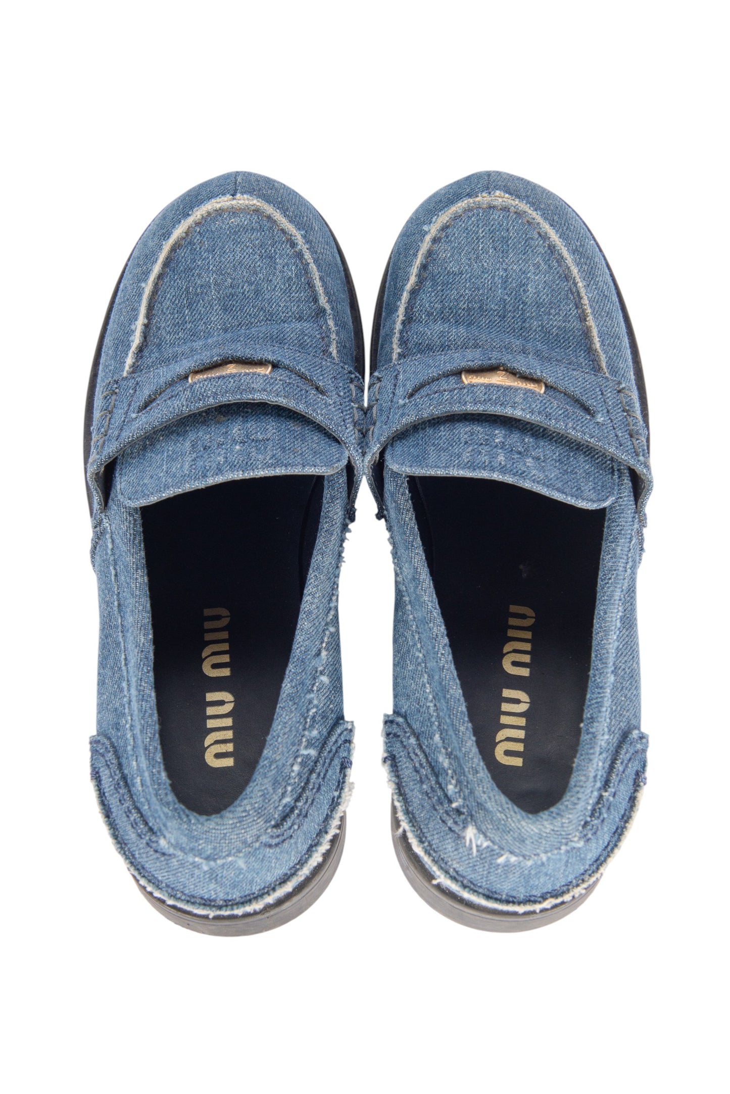 Miu Miu Blue Denim Penny Loafers Size 36