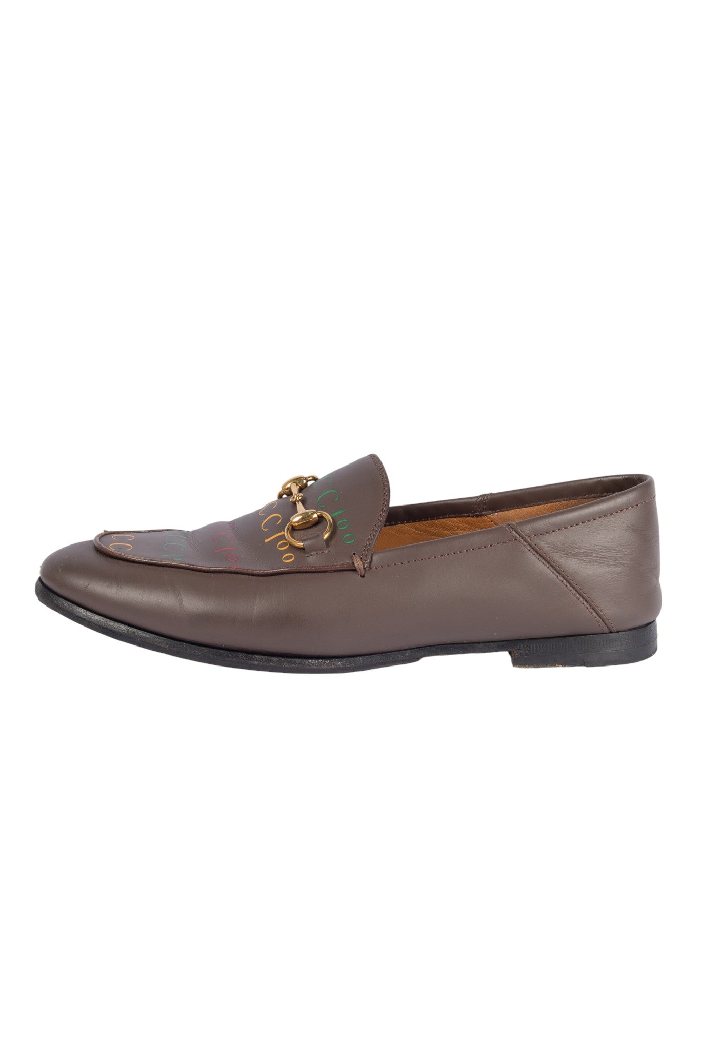 GUCCI Brown Leather Logo Loafers Size 36.5