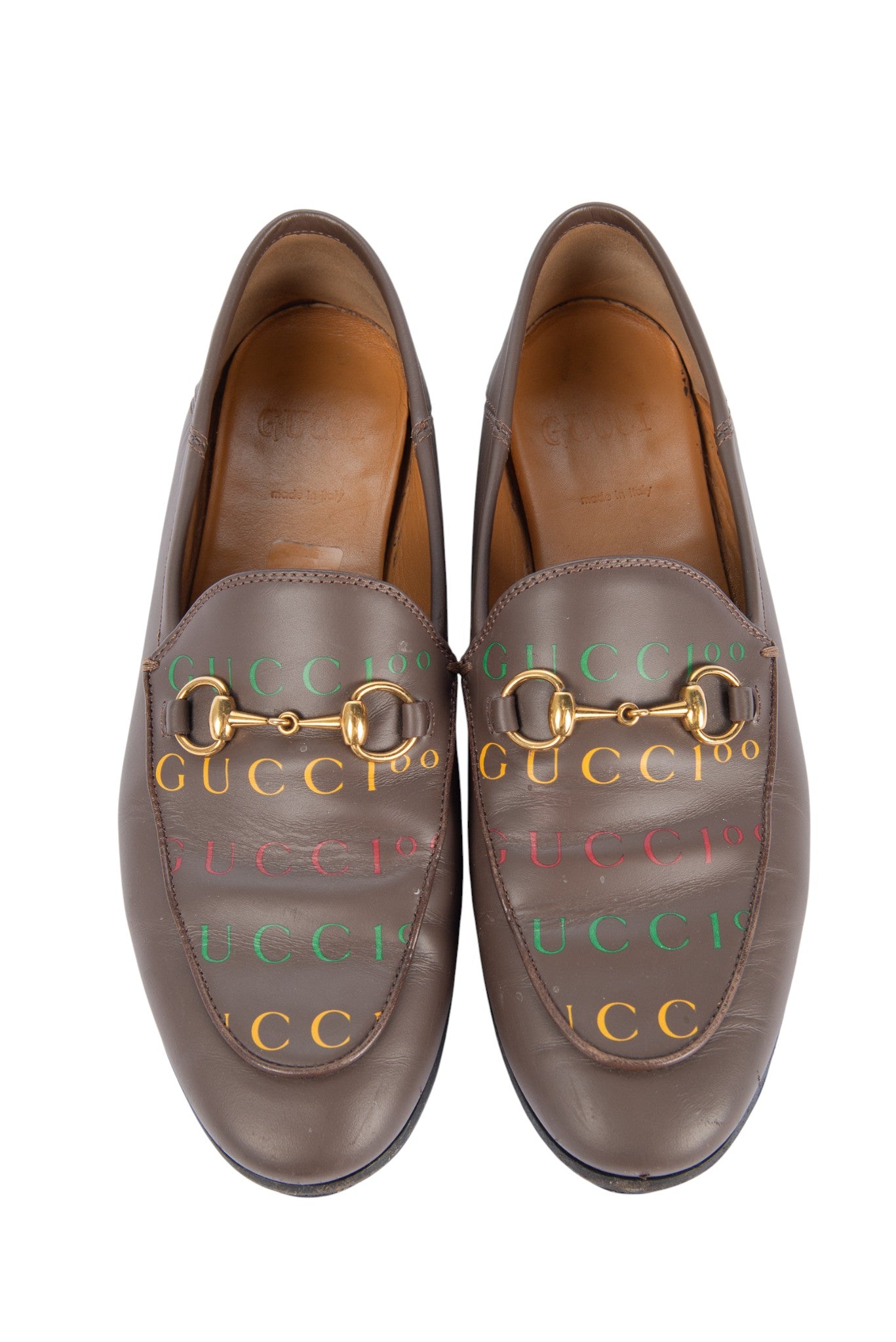 GUCCI Brown Leather Logo Loafers Size 36.5