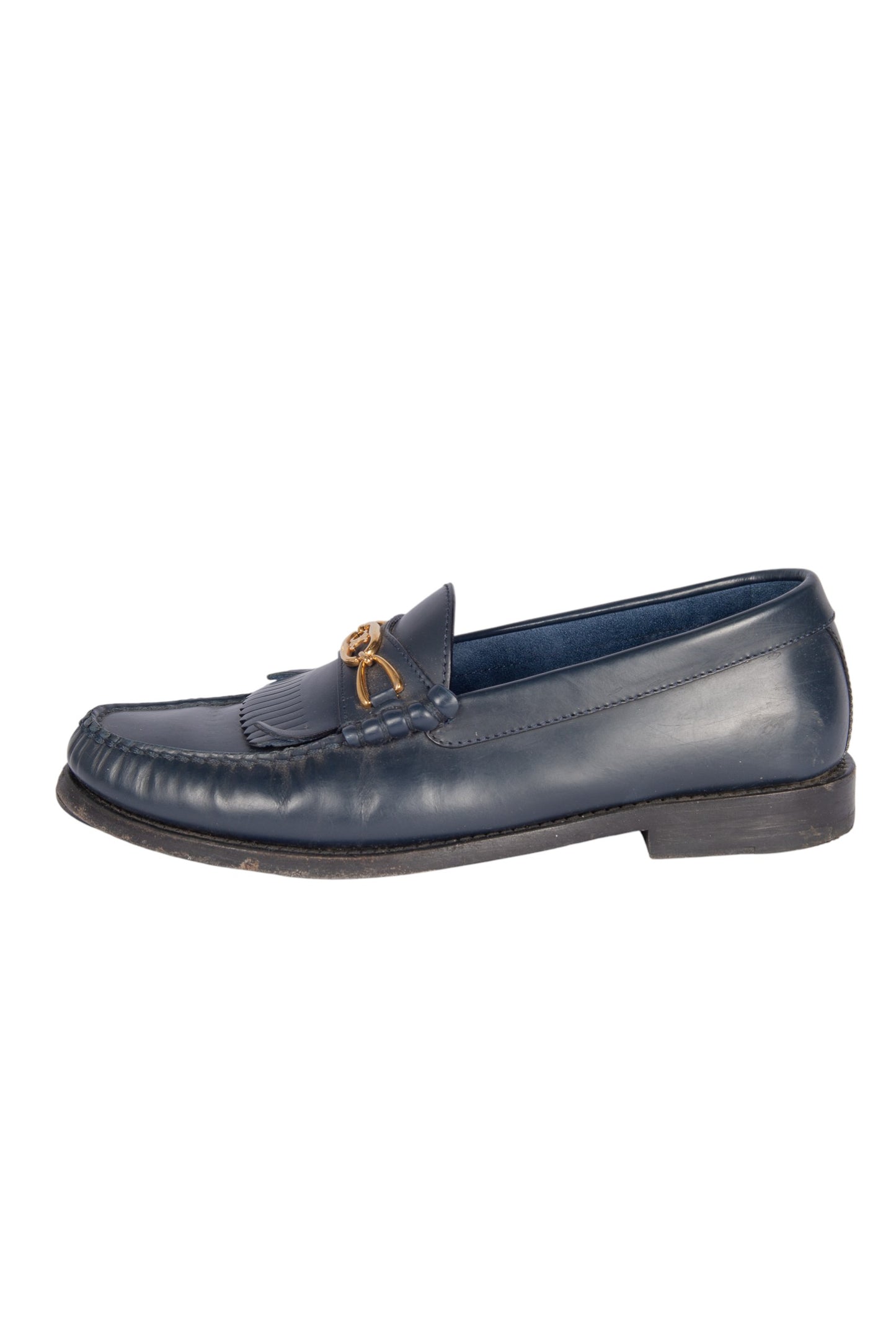 Celine Navy Blue Leather Chain Link Loafers Size 36.5