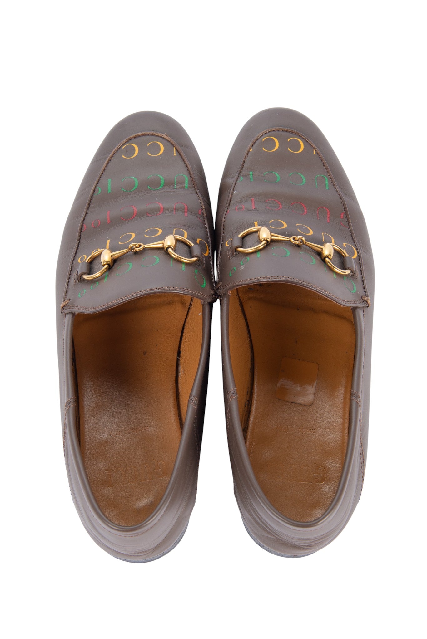 GUCCI Brown Leather Logo Loafers Size 36.5