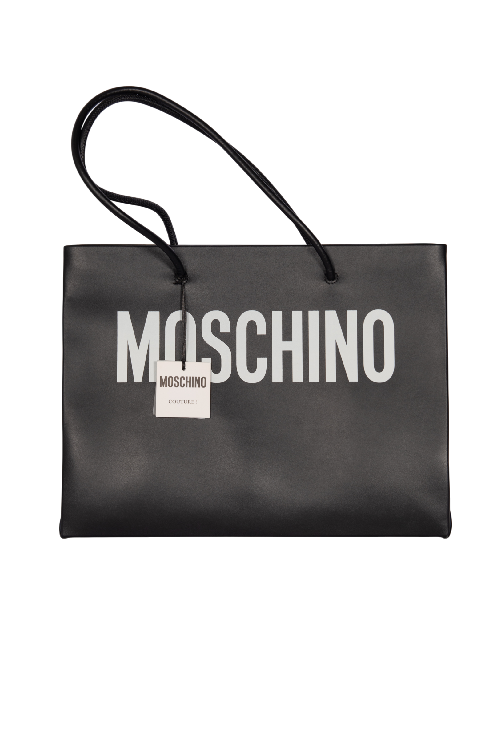 MOSCHINO Black Leather Logo Tote Bag Medium
