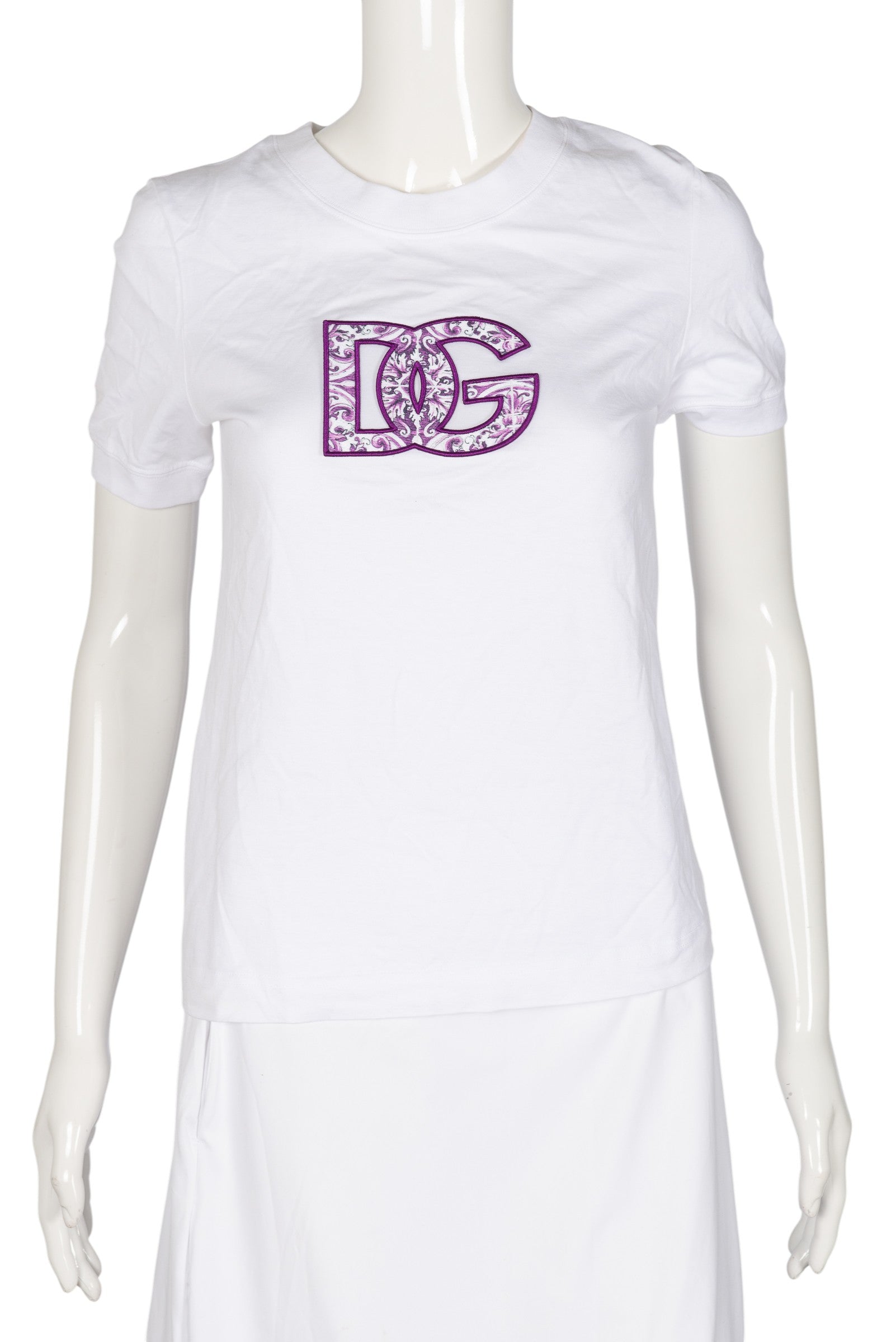 DOLCE & GABBANA White Cotton Floral Logo T-Shirt Size S