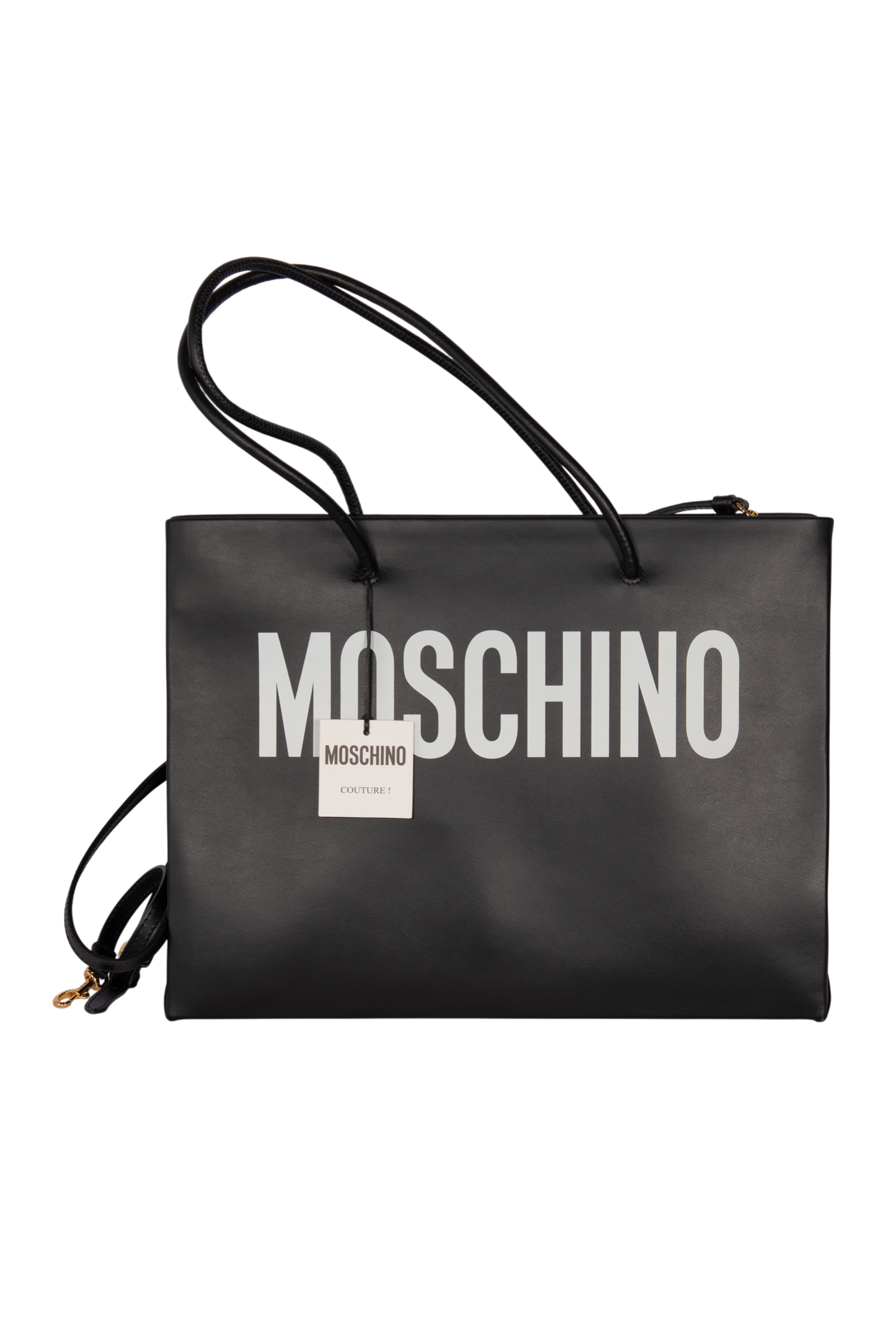 MOSCHINO Black Leather Logo Tote Bag Medium