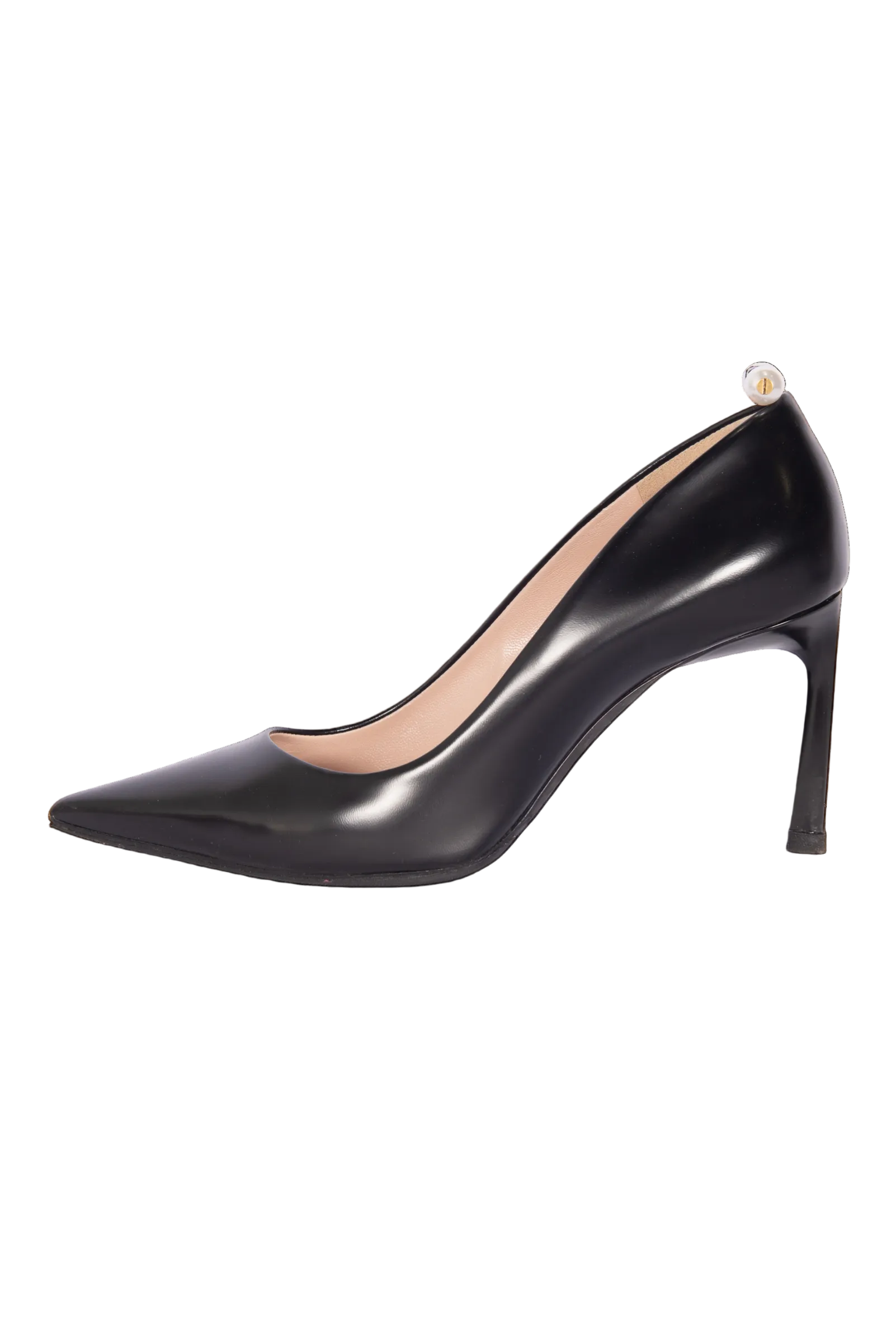 LANVIN Black Leather Pointed Heels with Pearl Detail Size 38.5