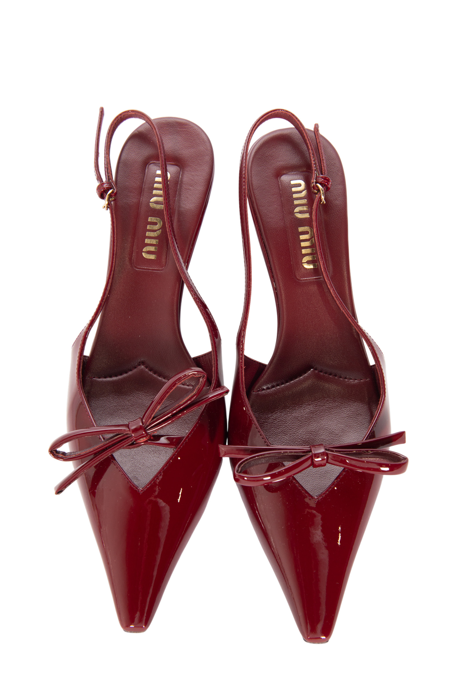 MIU MIU Burgundy Leather Slingback Pumps with Bow Detail Size 39