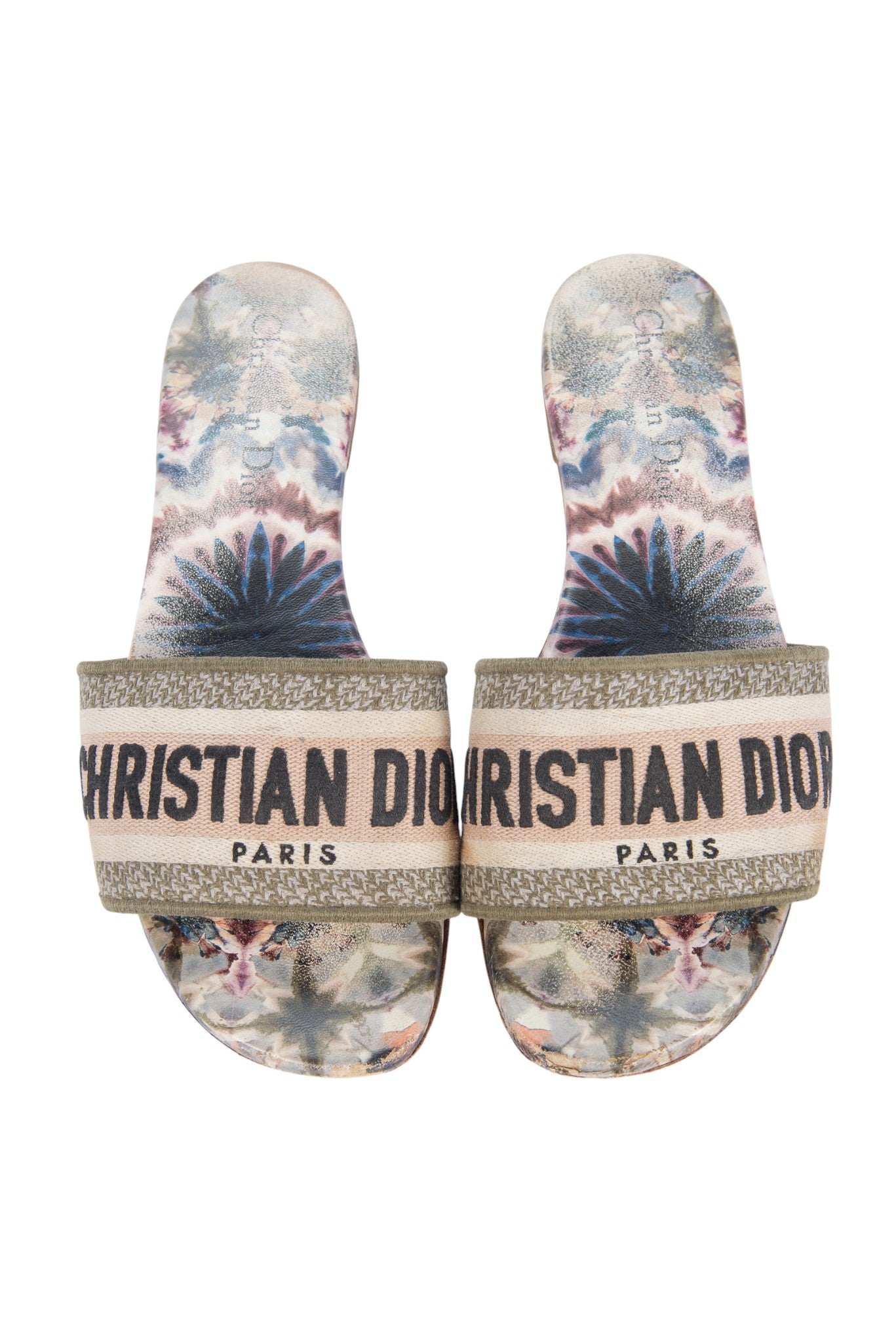 CHRISTIAN DIOR Multicolor Embroidered Dway Slide Sandals Size 37