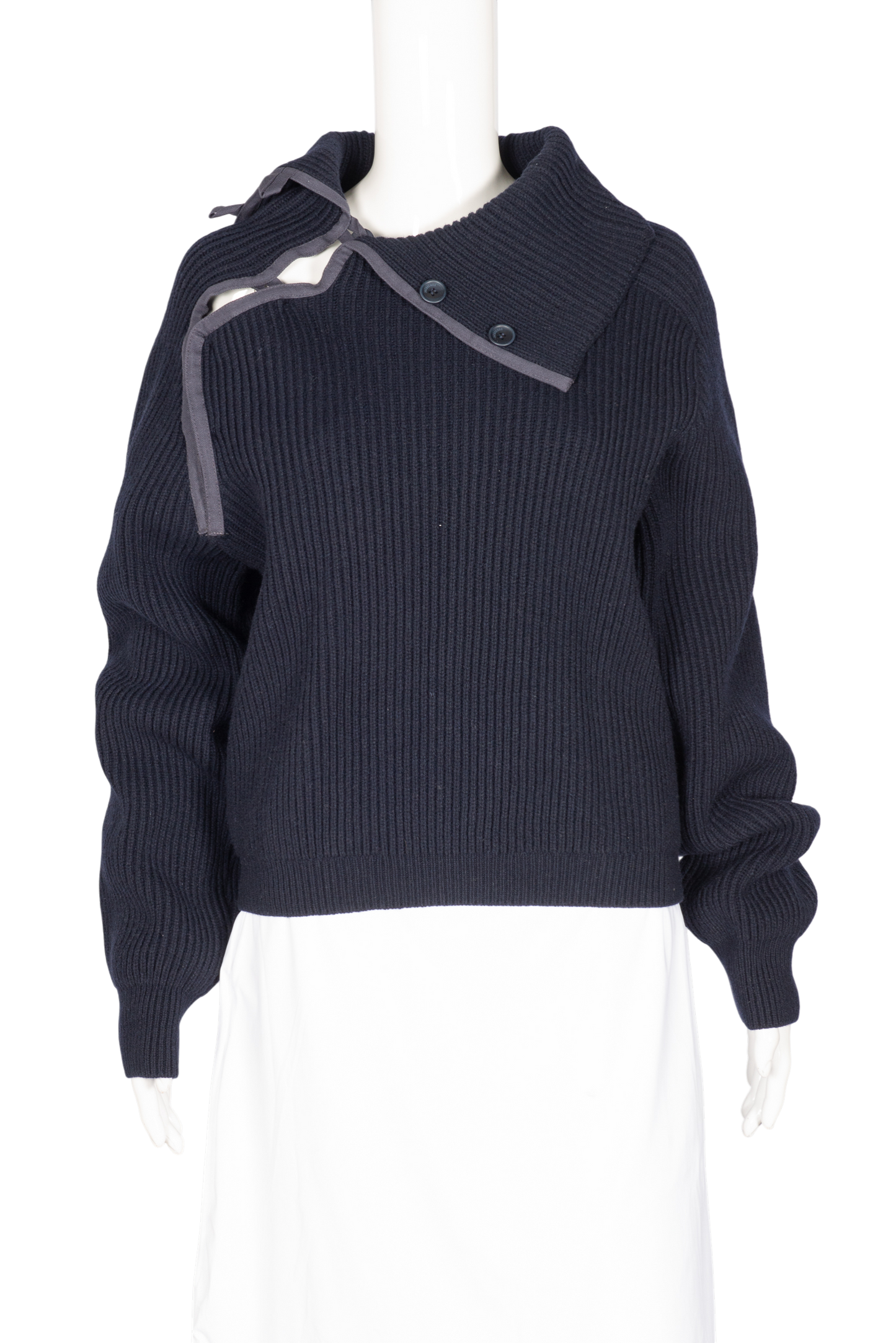 JACQUEMUS Navy Blue Wool Blend Cropped Sweater Size L