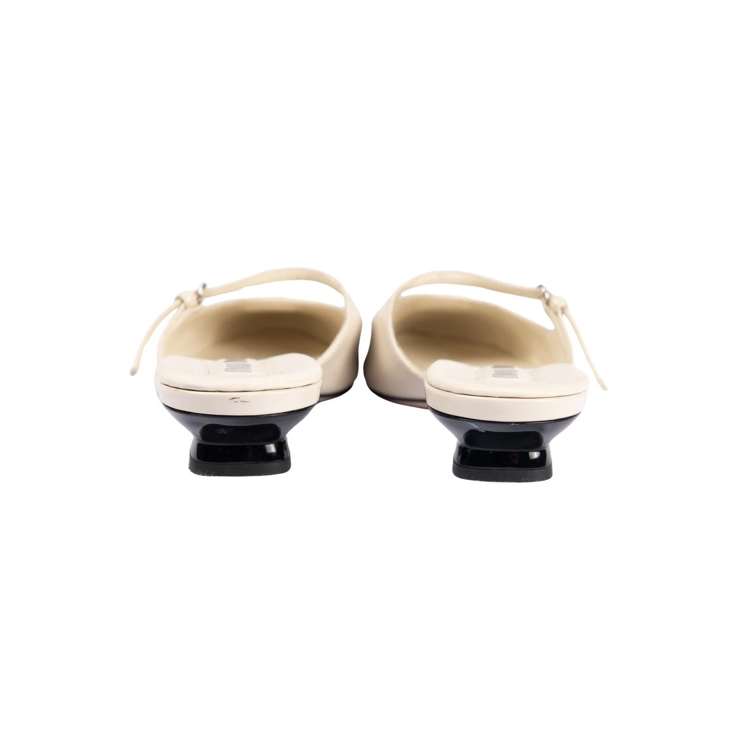MIU MIU Ivory Logo Heeled Mules Size 37