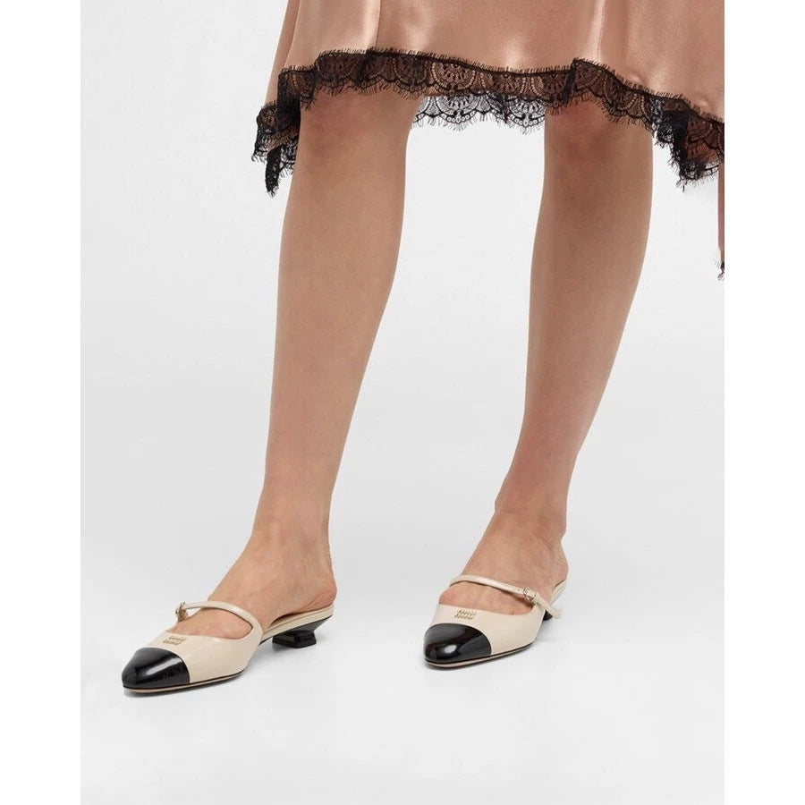 MIU MIU Ivory Logo Heeled Mules Size 37