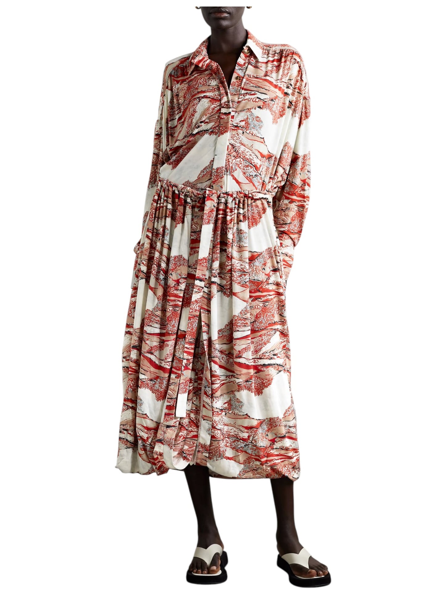 PROENZA SCHOULER Red Multi Crepe Printed Maxi Shirt Dress Size XS